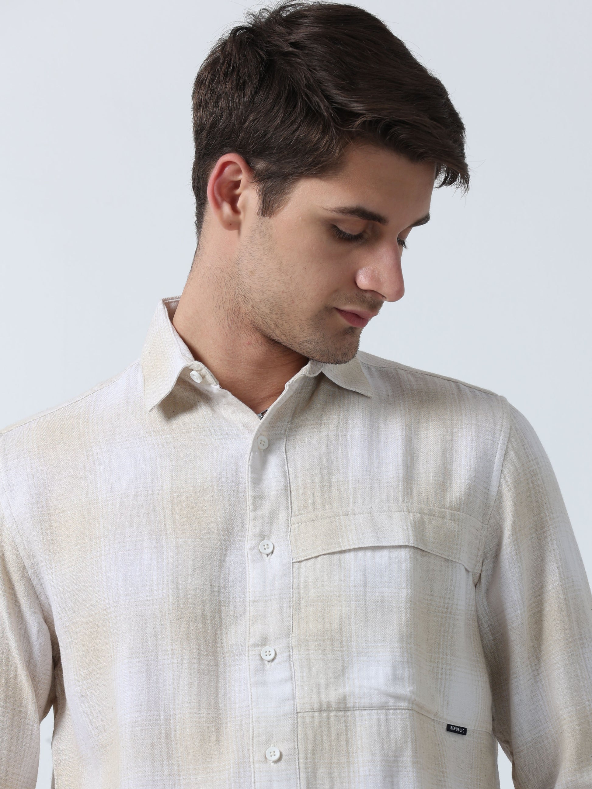 Cream Buffalo Men's Full Sleeve Checked Shirt