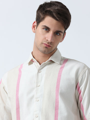Pink Pencil Men's Loose Fit Half Sleeve Striped Shirt