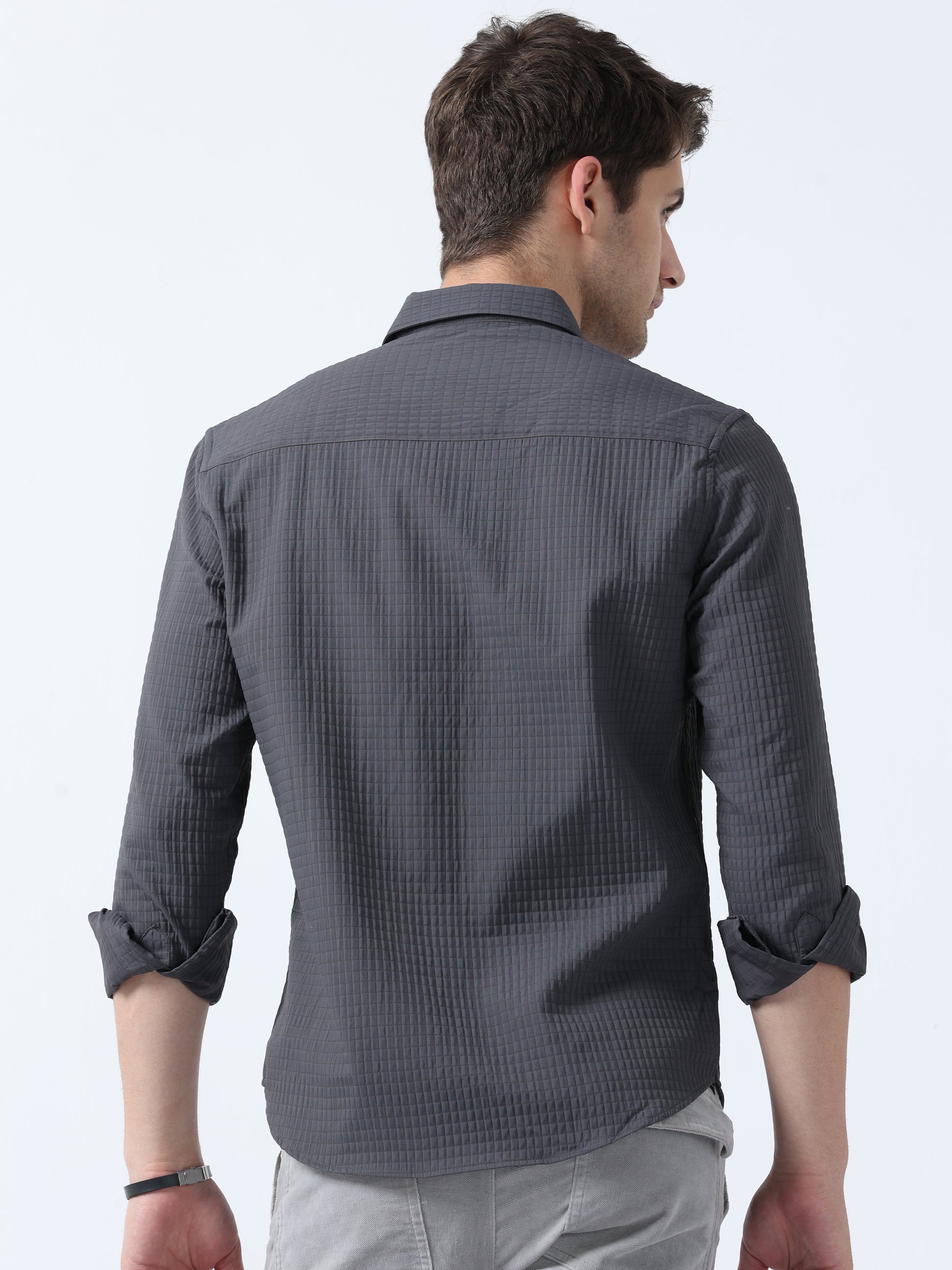 Dark Grey Imported Fabric Stylish Pocket Twist Plain Shirt