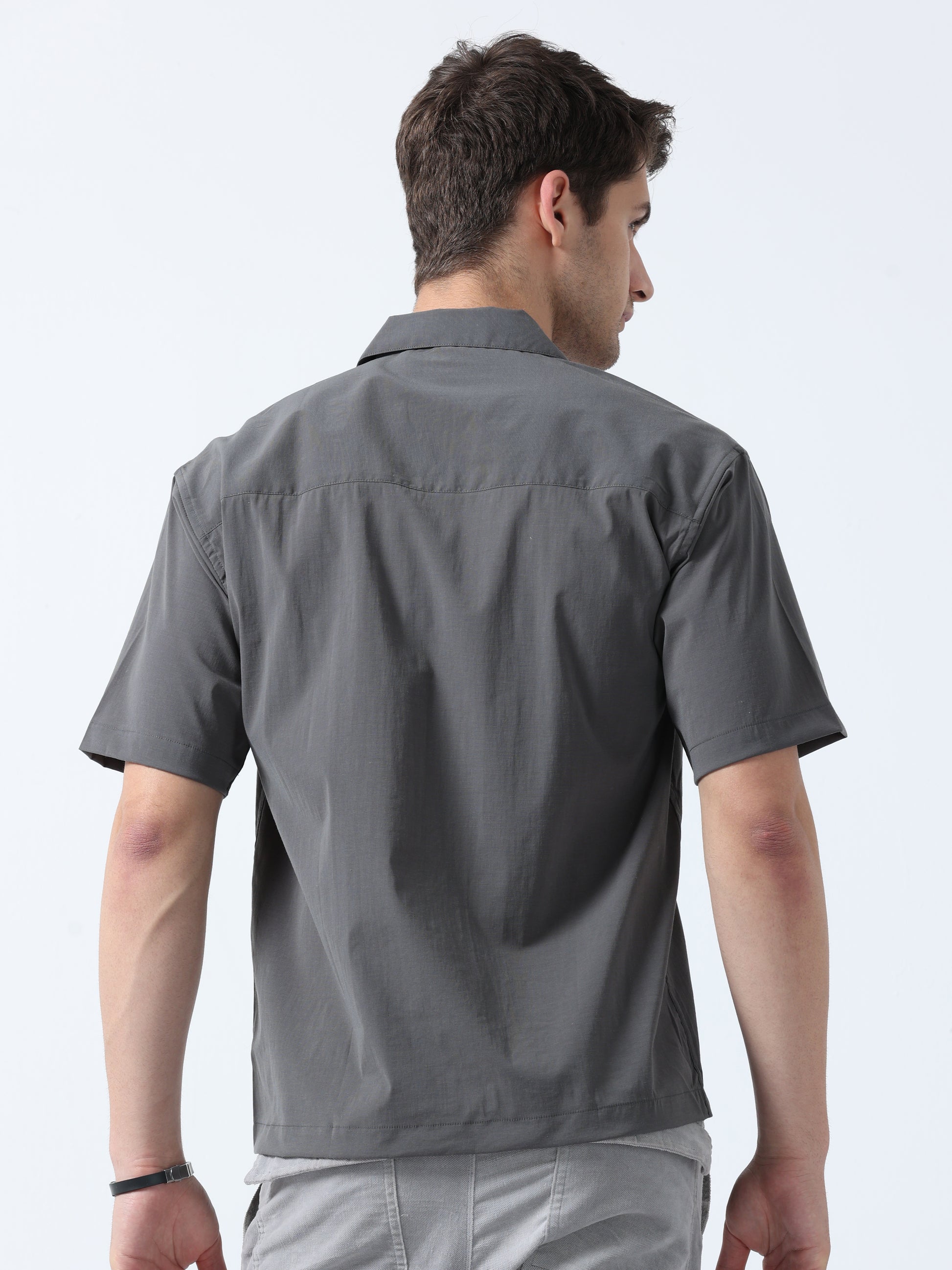 Grey Imported Fabric Loose Fit Men's Half Sleeve Plain Shirt
