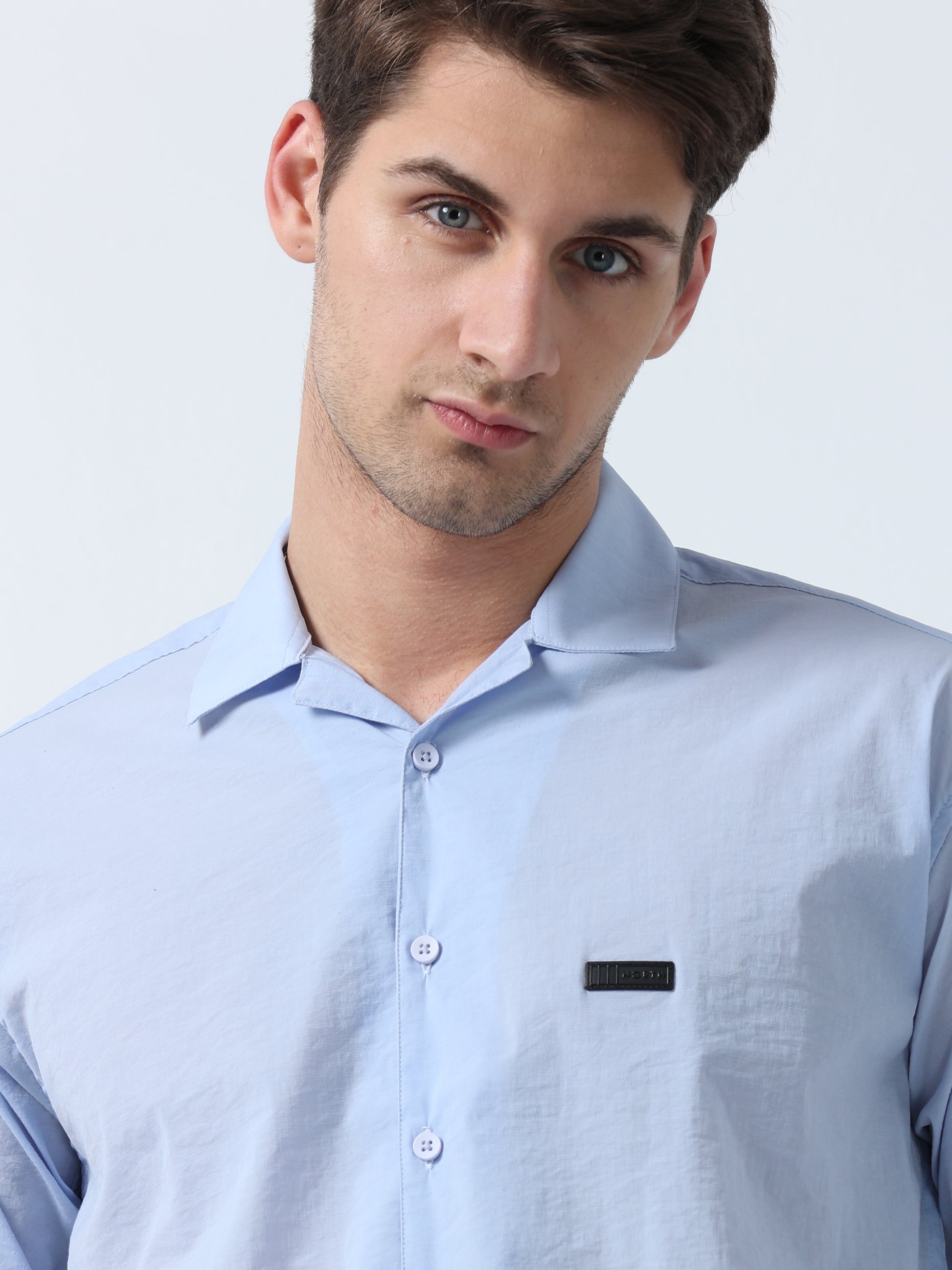 Sky Blue Pleasant Fit Men's Half Sleeve Plain Shirt