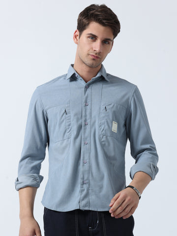 Ash Double Pocket Men's Full Sleeve Corduroy Plain Shirt