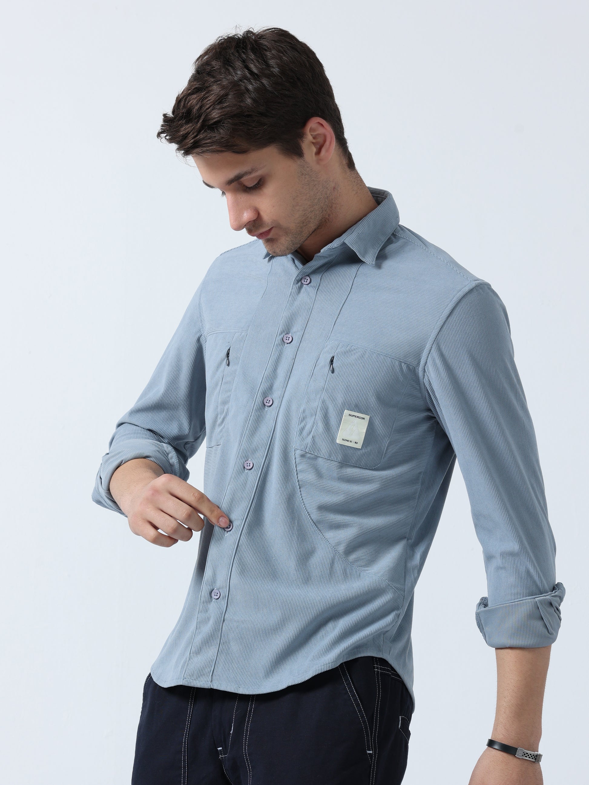 Ash Double Pocket Men's Full Sleeve Corduroy Plain Shirt