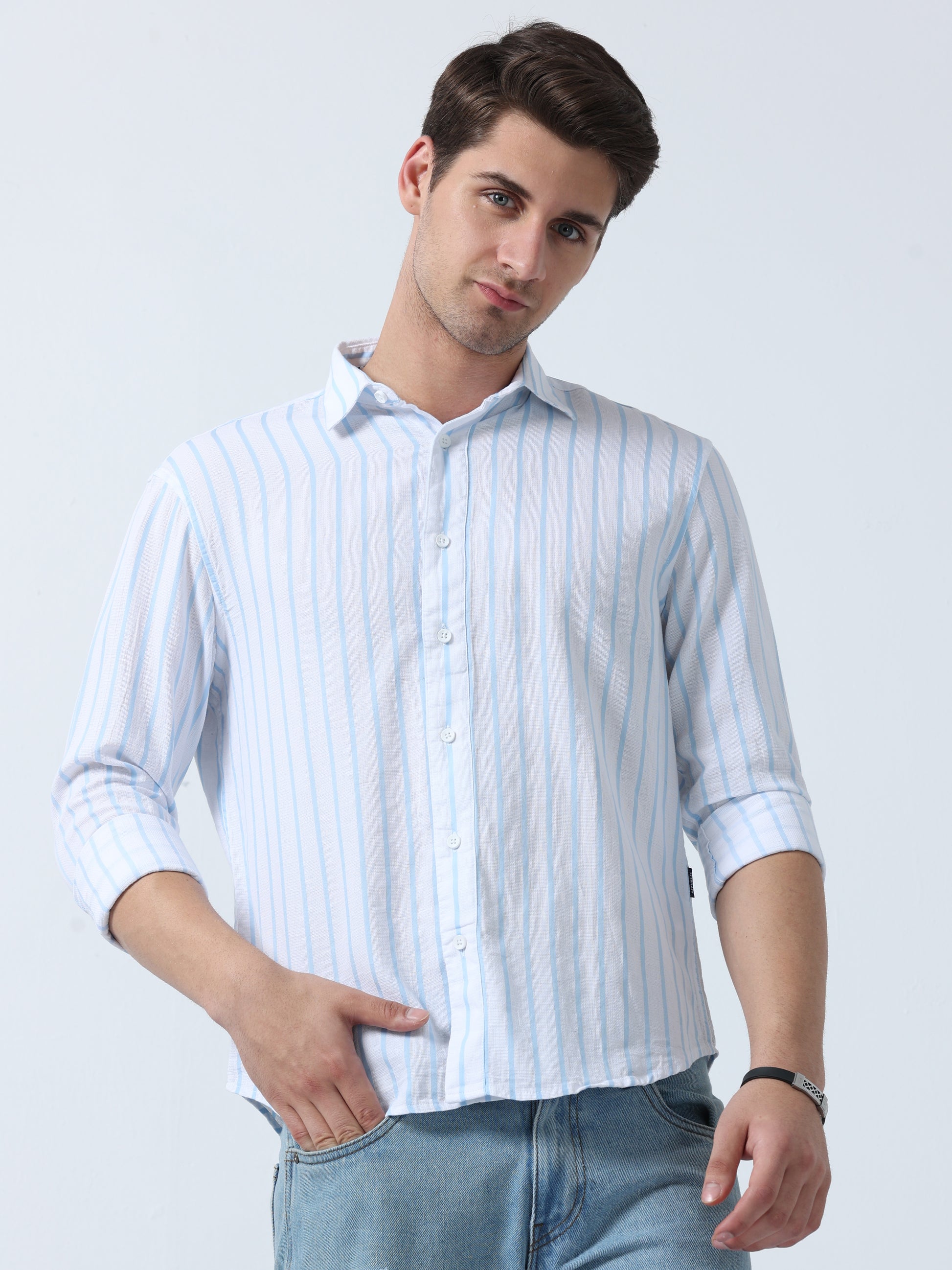 Blue Men's Full Sleeve Pin Striped Shirt