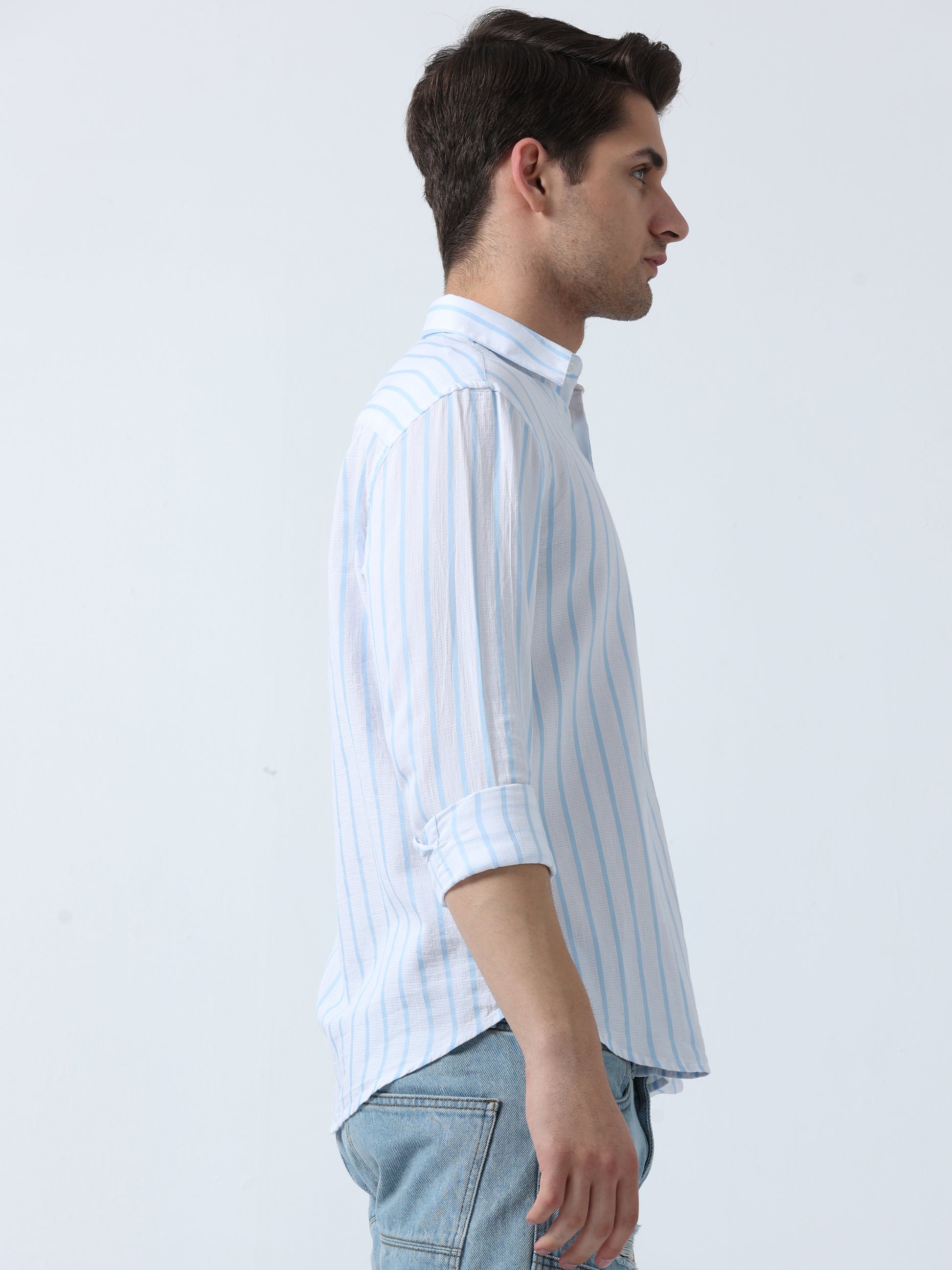 Blue Men's Full Sleeve Pin Striped Shirt