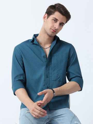 Teal Imported Fabric Full Sleeve Men's Plain Shirt