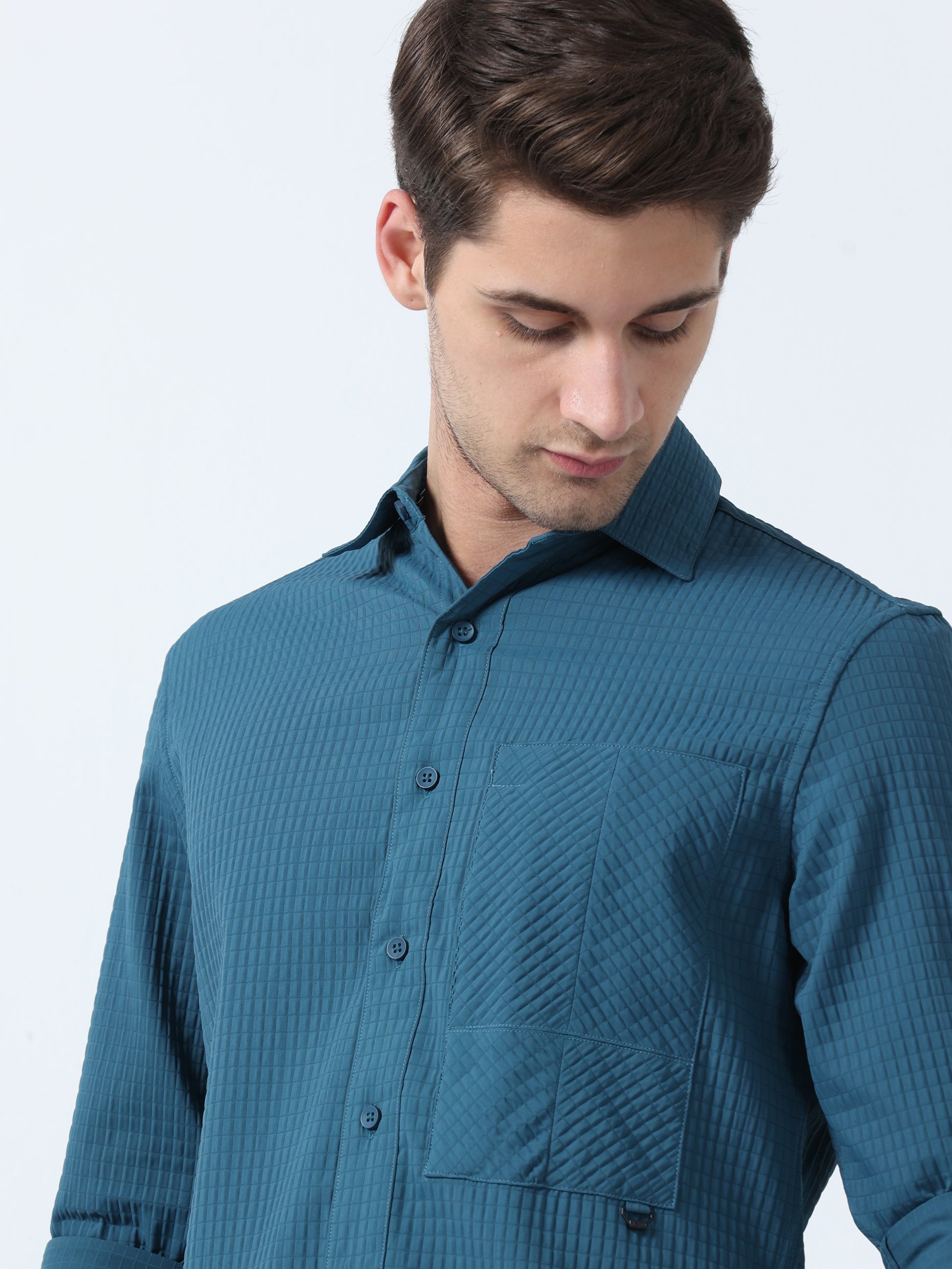 Teal Imported Fabric Full Sleeve Men's Plain Shirt