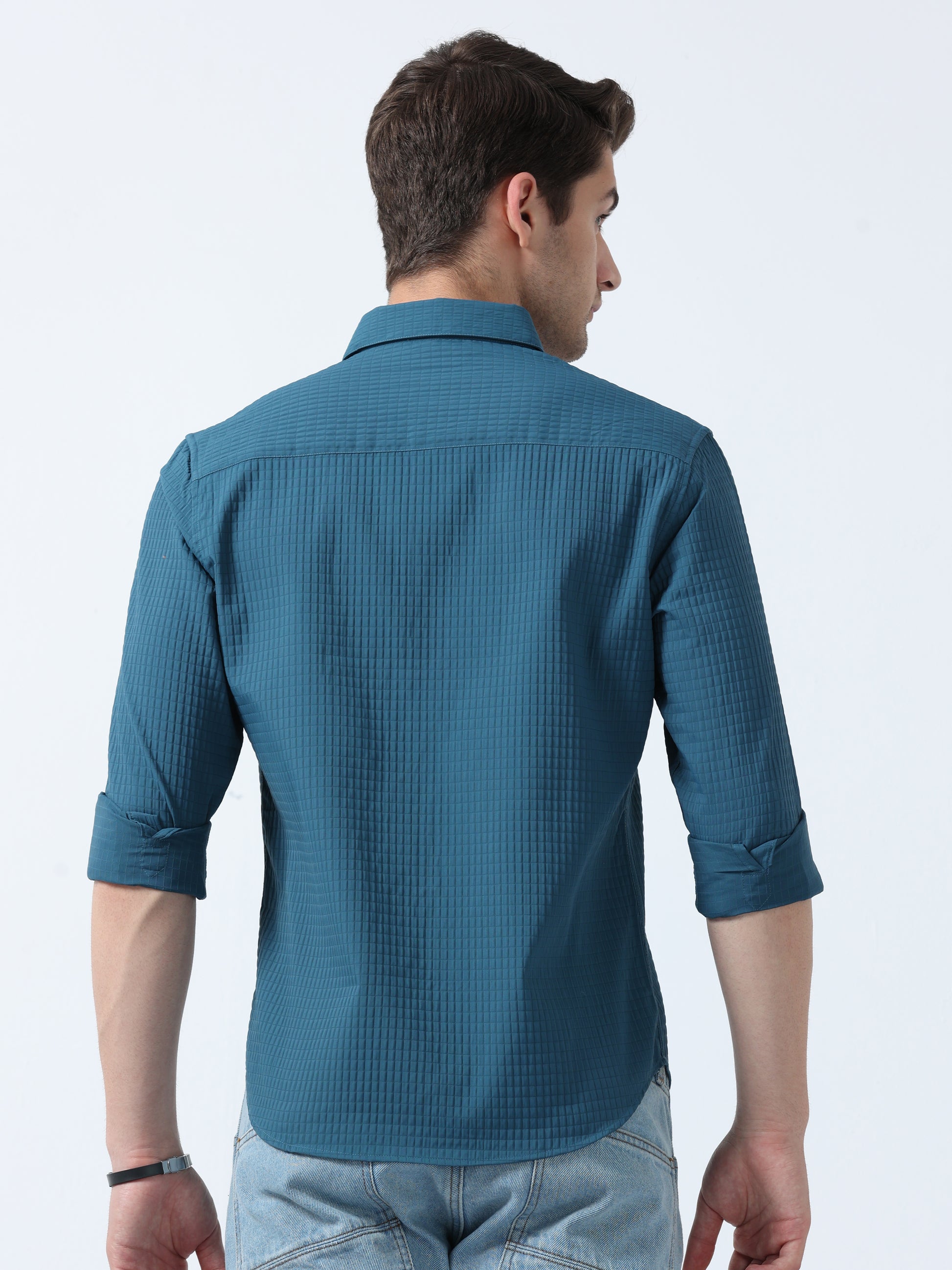 Teal Imported Fabric Full Sleeve Men's Plain Shirt