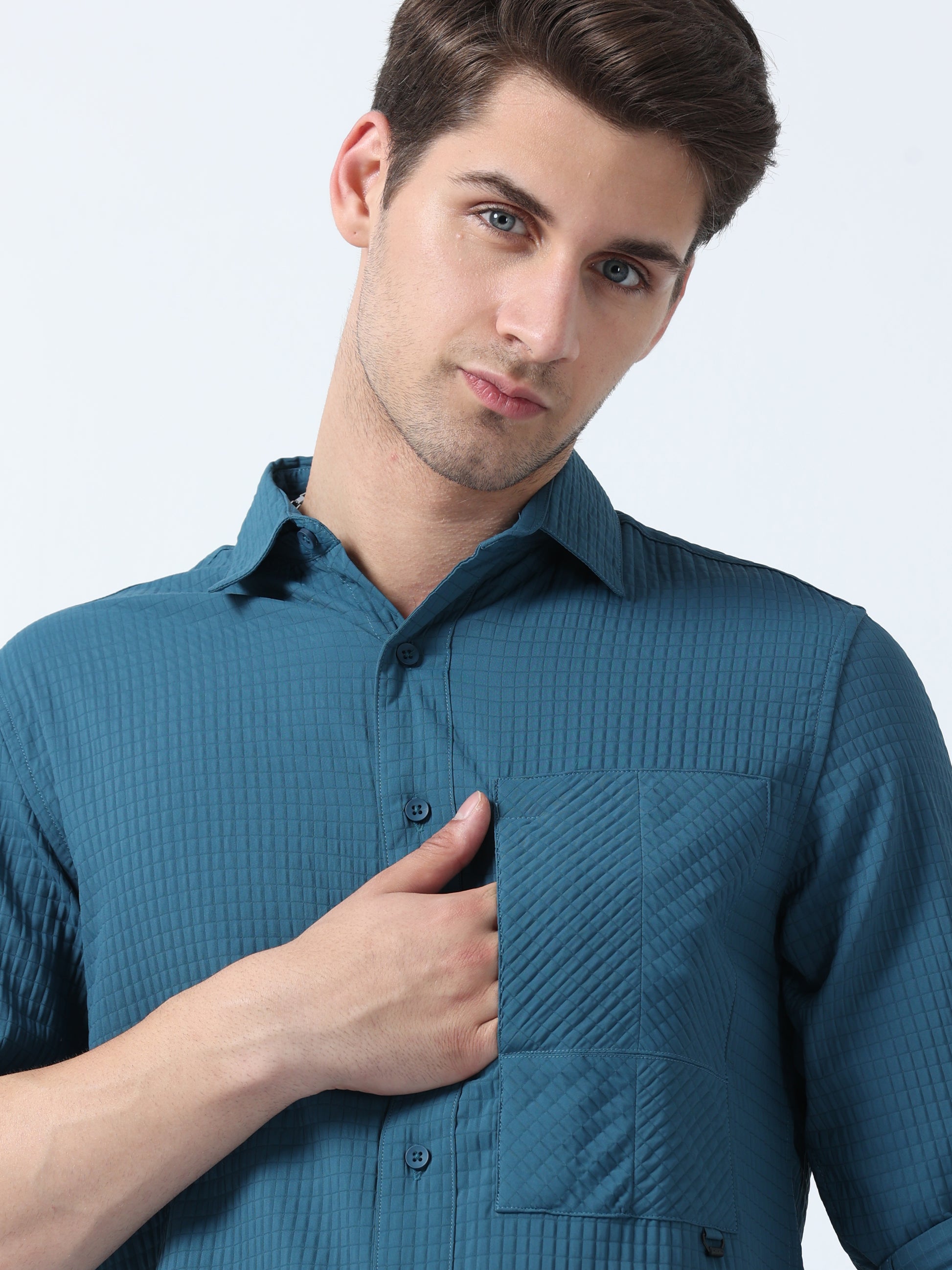 Teal Imported Fabric Full Sleeve Men's Plain Shirt