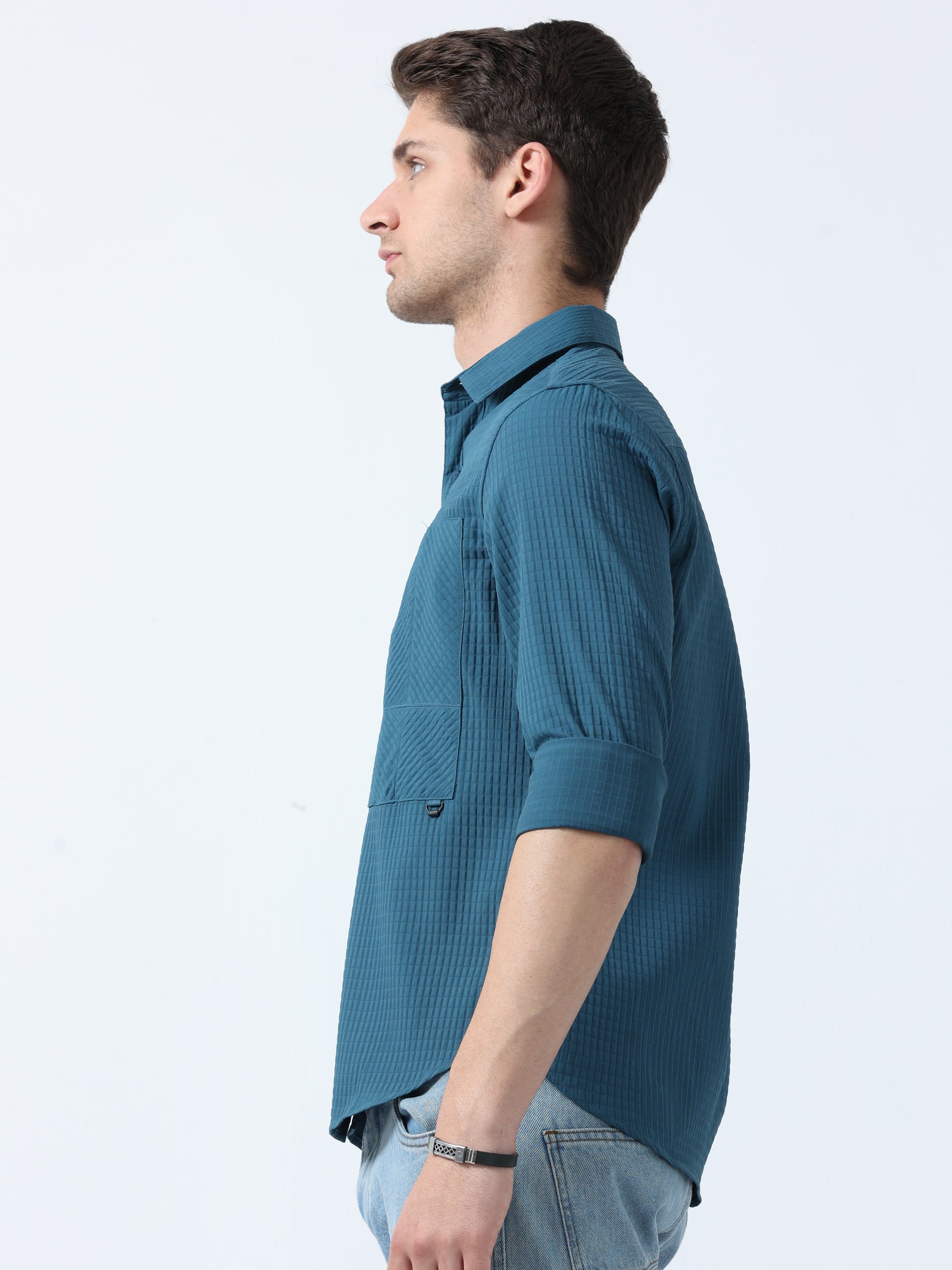 Teal Imported Fabric Full Sleeve Men's Plain Shirt