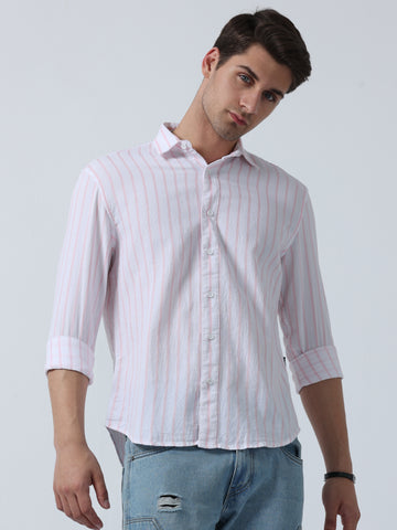 Pink Pin Men's Full Sleeve Striped Shirt