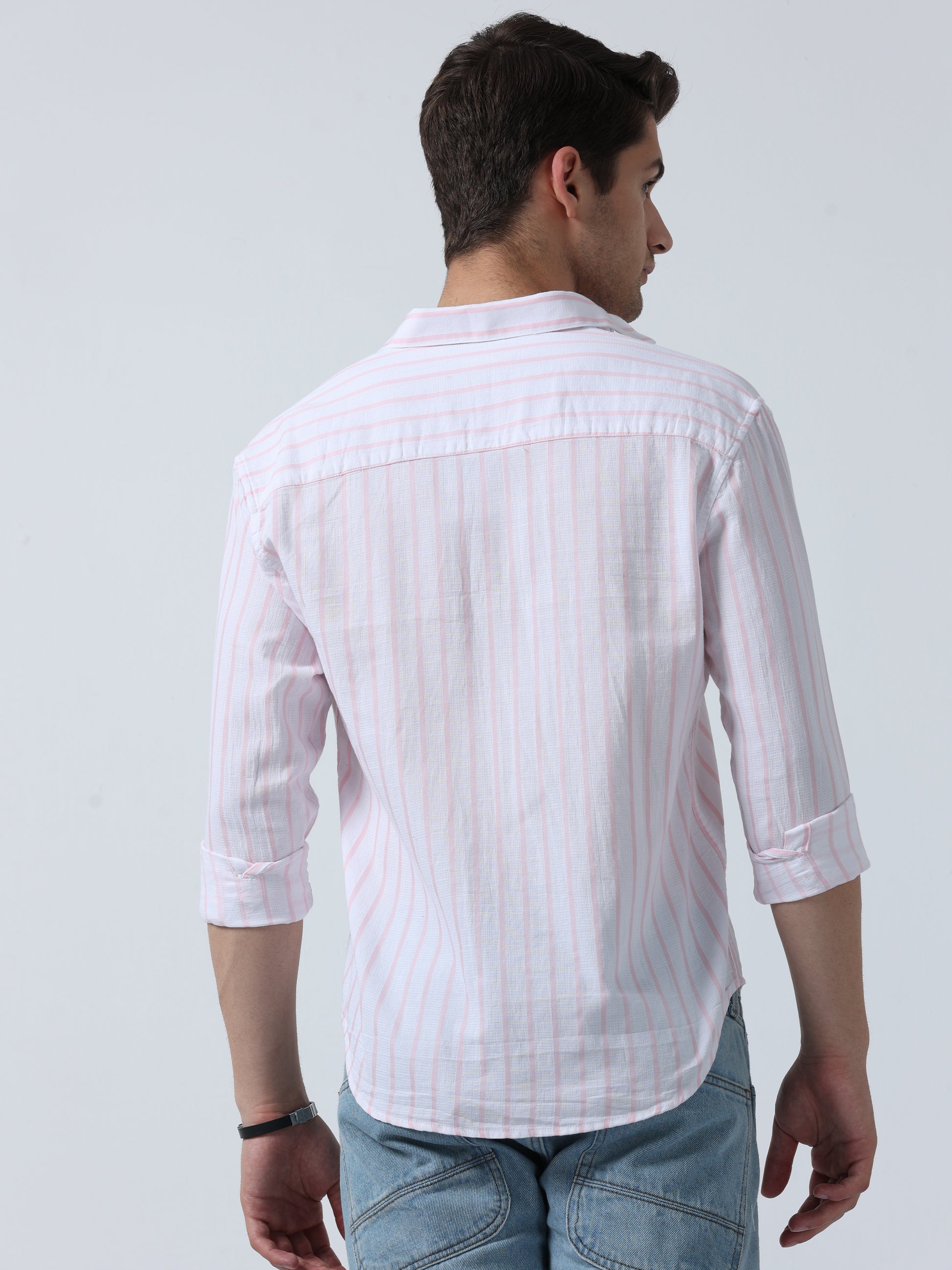 Pink Pin Men's Full Sleeve Striped Shirt