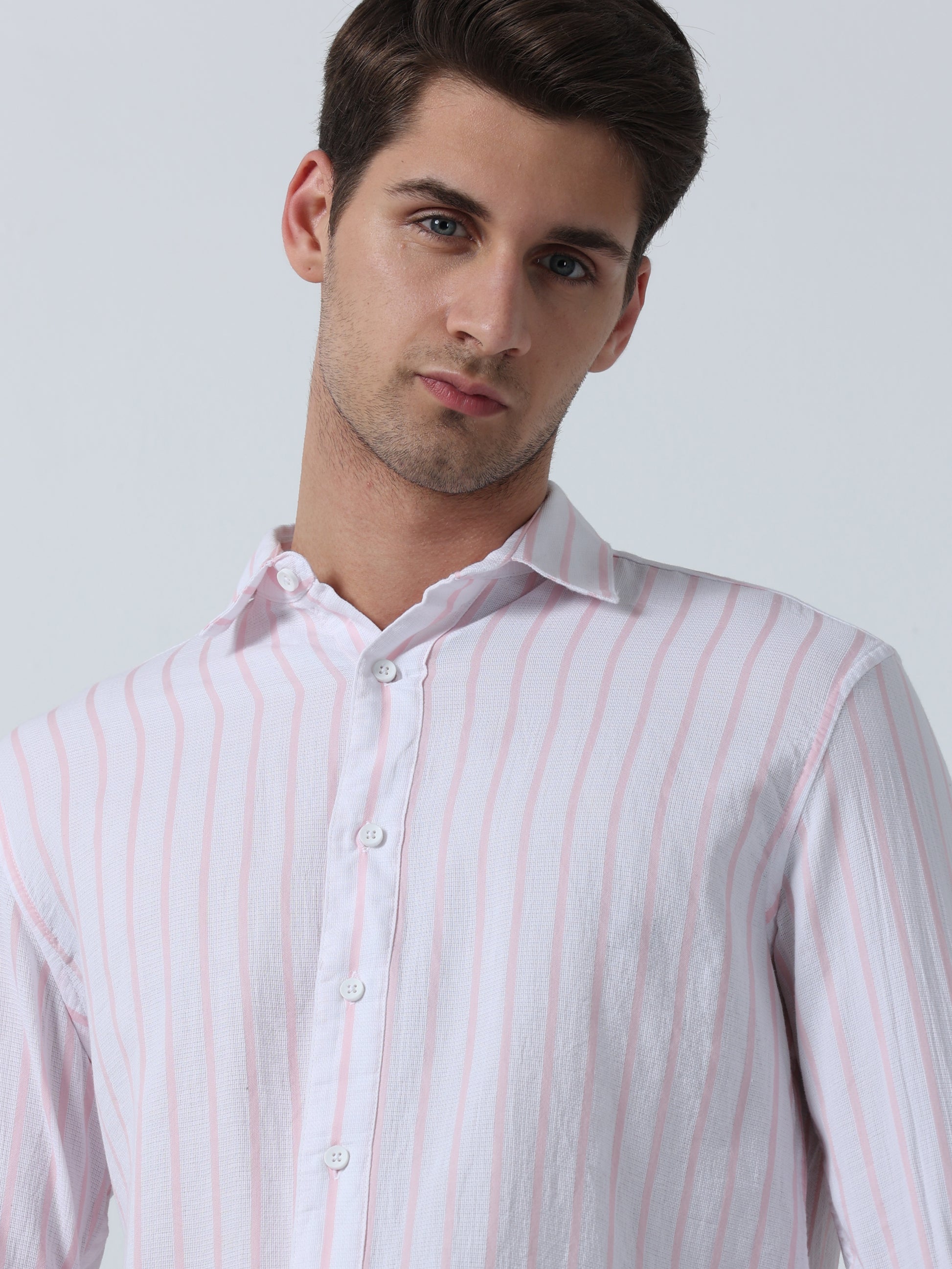 Pink Pin Men's Full Sleeve Striped Shirt