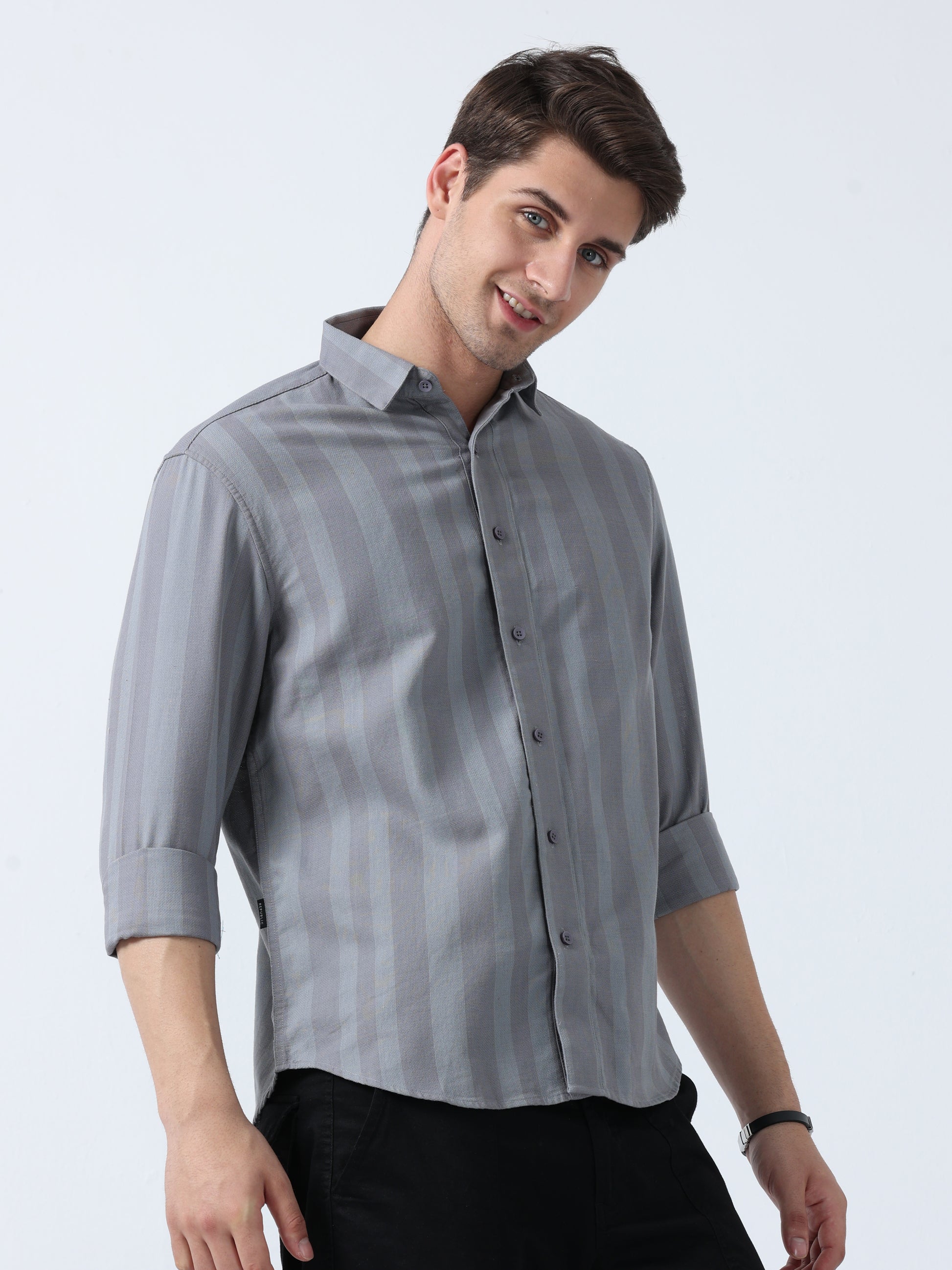 Grey Men's Full Sleeve Striped Shirt