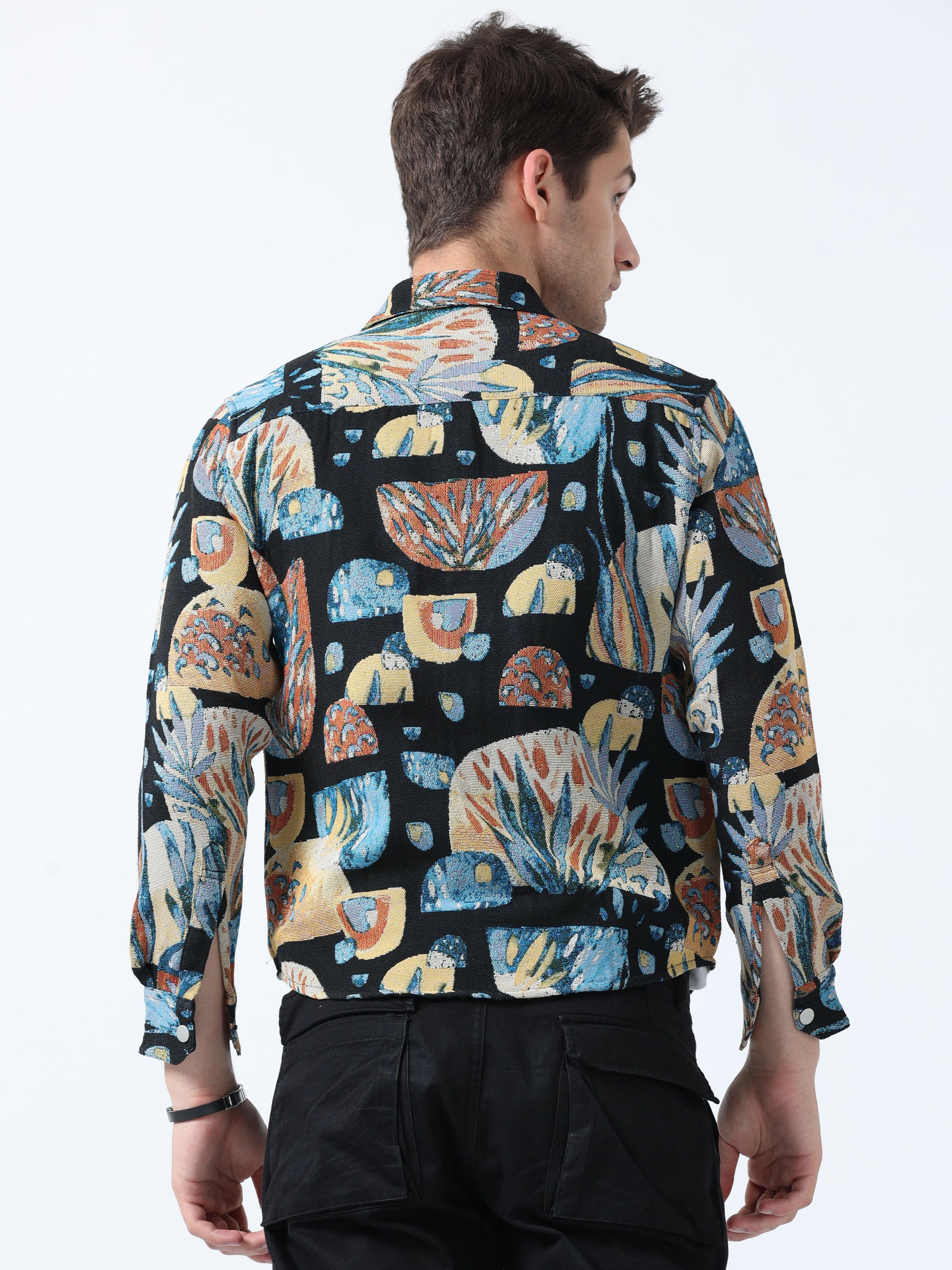 Black Imported Fabric Phoenix Ascendant Tribe Jacquard Shirt