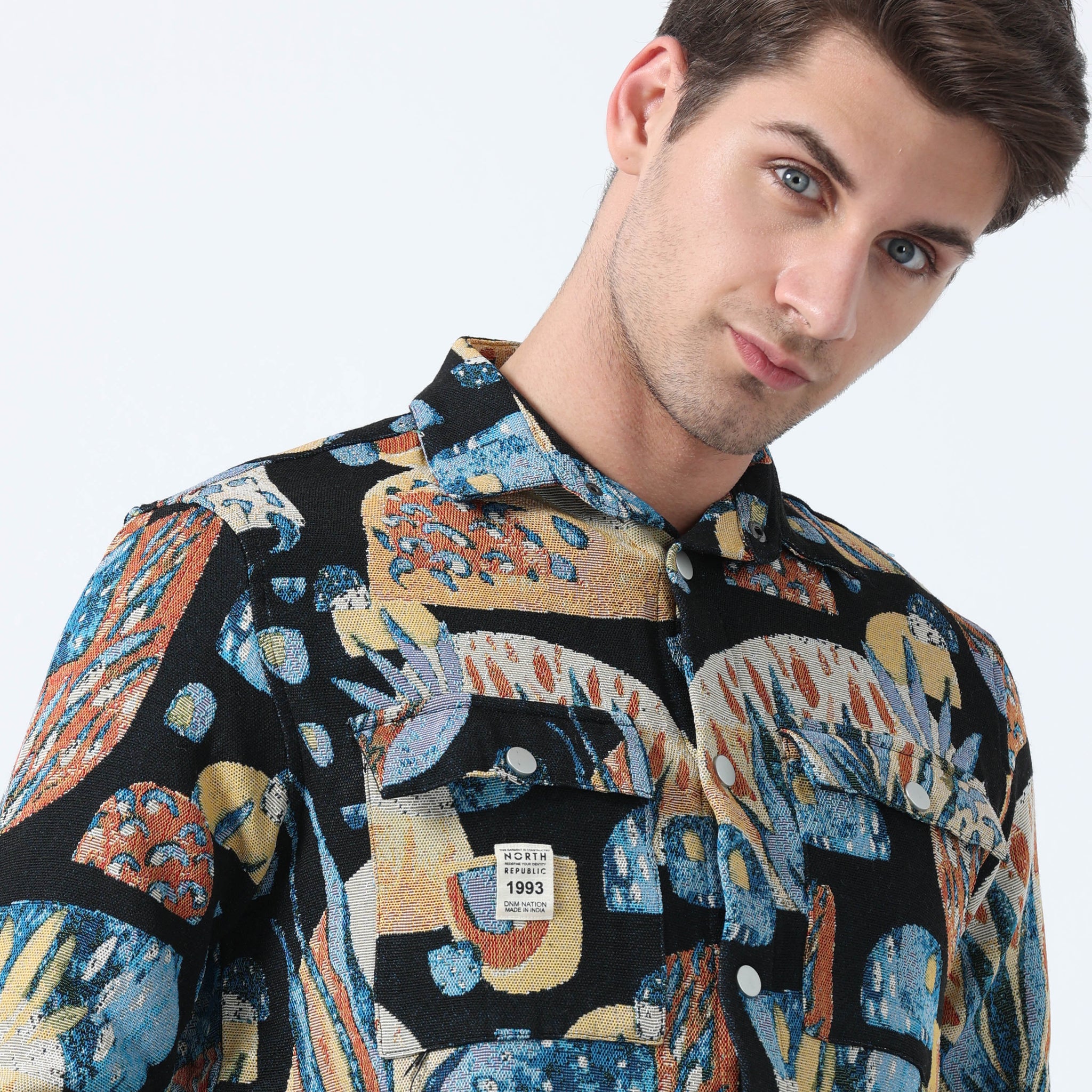 Black Imported Fabric Phoenix Ascendant Tribe Jacquard Shirt