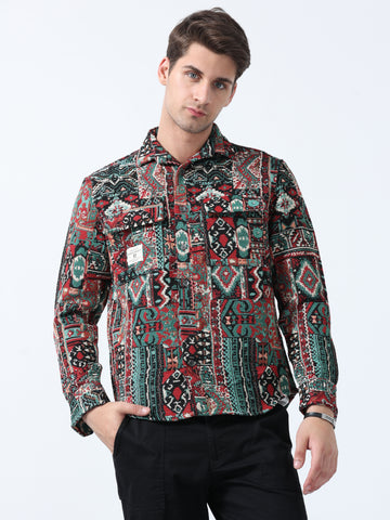  Black Red Imported Fabric Double Pocket Jacquard Shirt