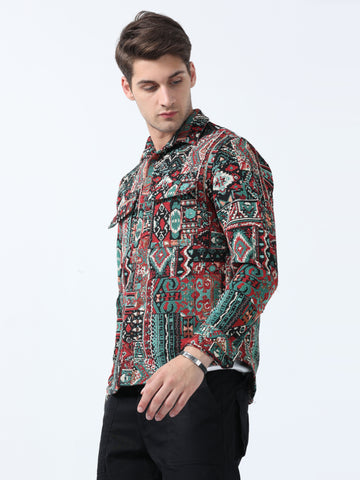  Black Red Imported Fabric Double Pocket Jacquard Shirt