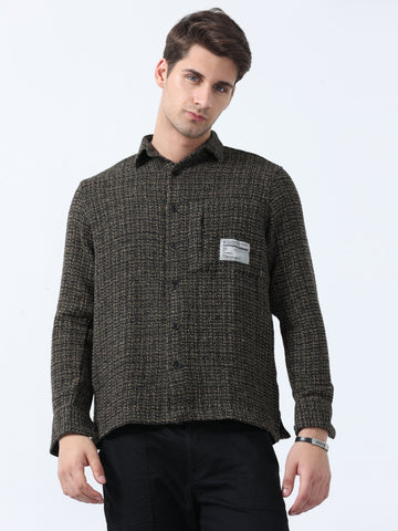 Micro plaid men's full sleeve shirt | brown