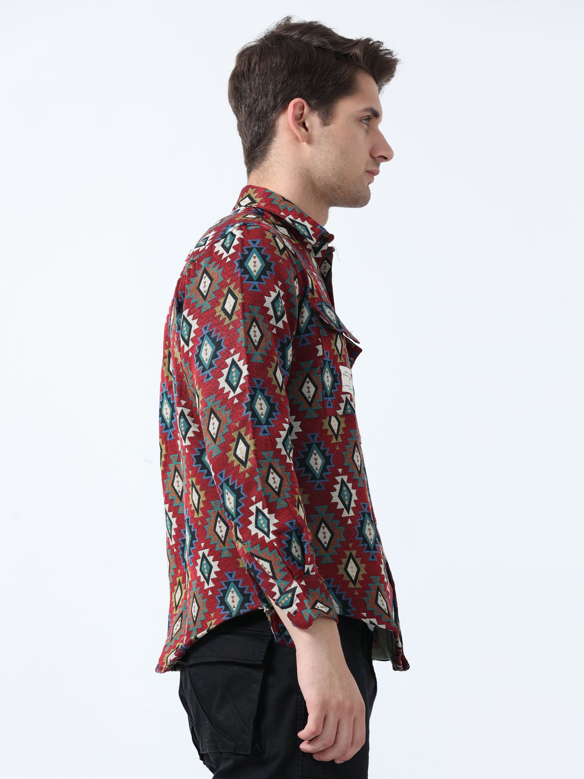 Dark Maroon Imported Fabric Double Pocket Jacquard Shirt