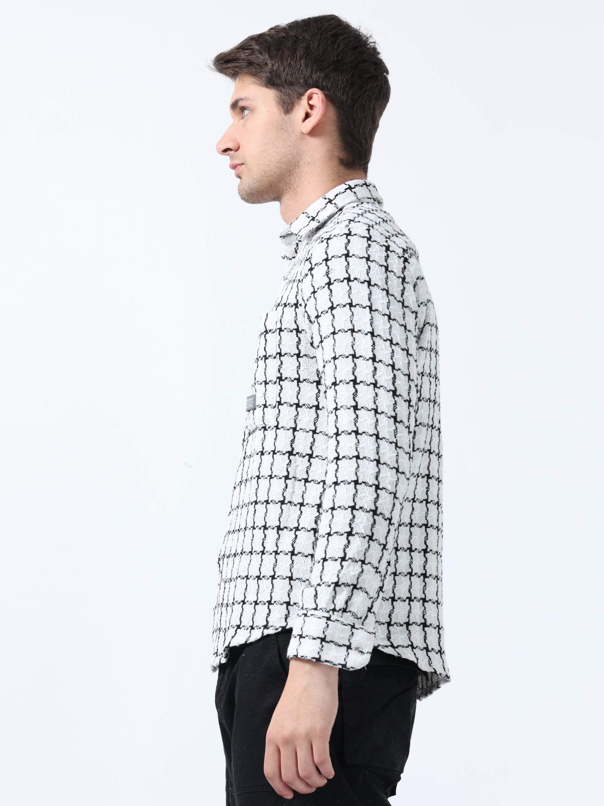 White Imported Fabric Graph Style Full Sleeve Checked shirt