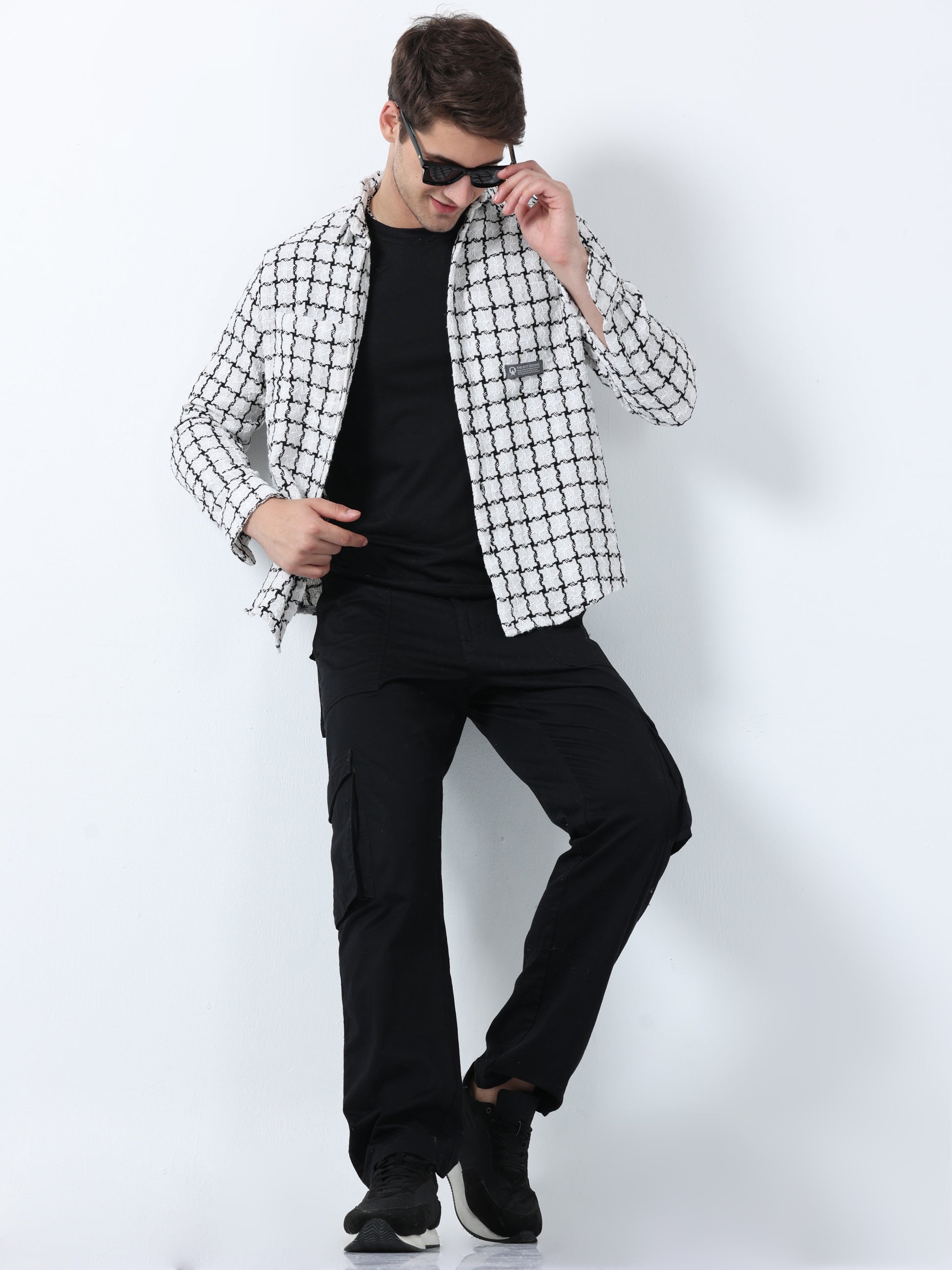 White Imported Fabric Graph Style Full Sleeve Checked shirt