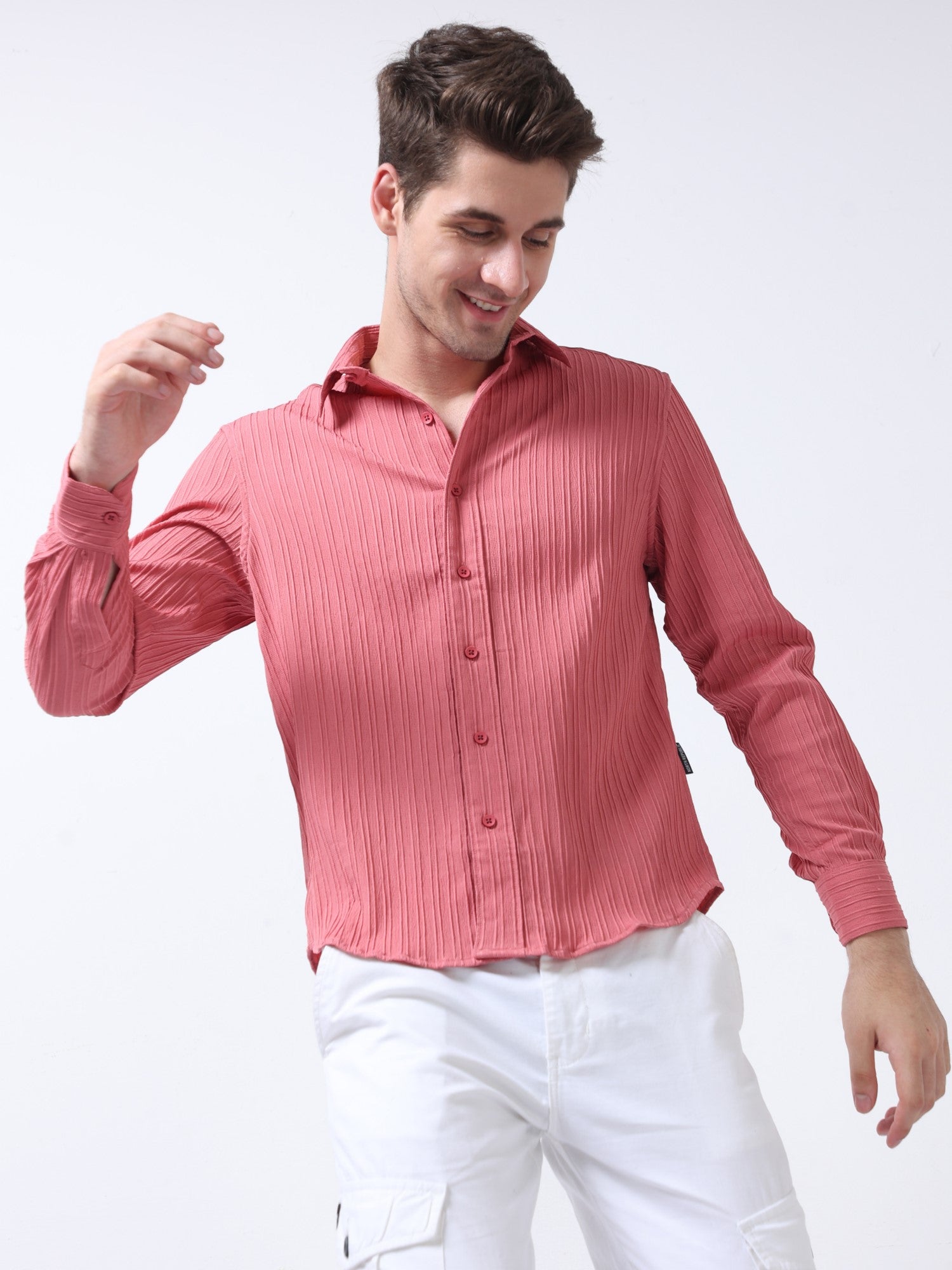 peach casual full sleeve plain shirt for men