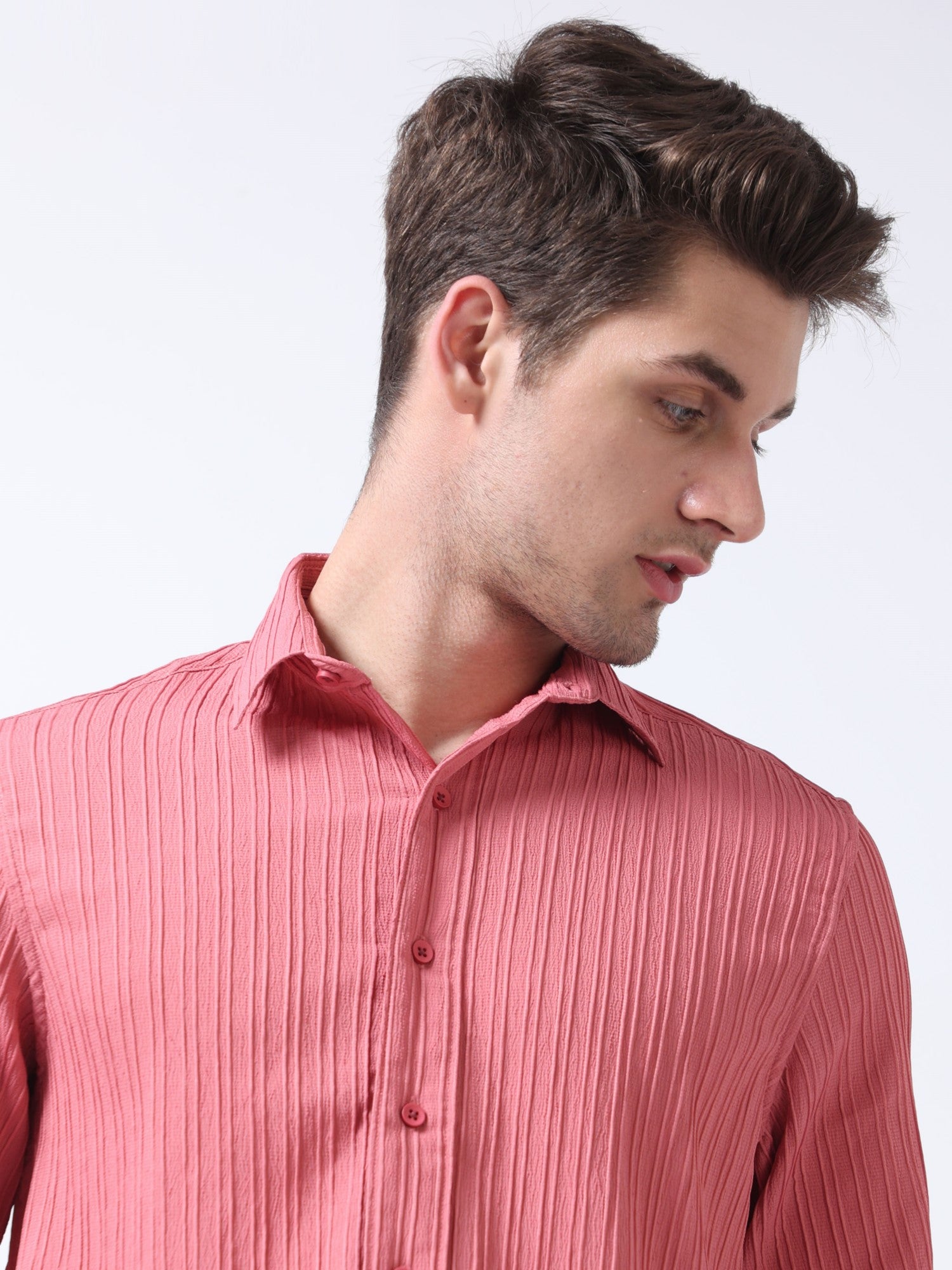 peach casual full sleeve plain shirt for men
