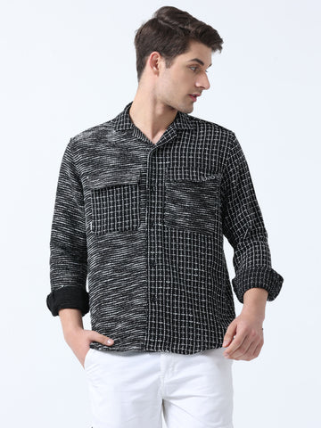 Imported Fabric Black Stylish Double Pocket Checked Shirt