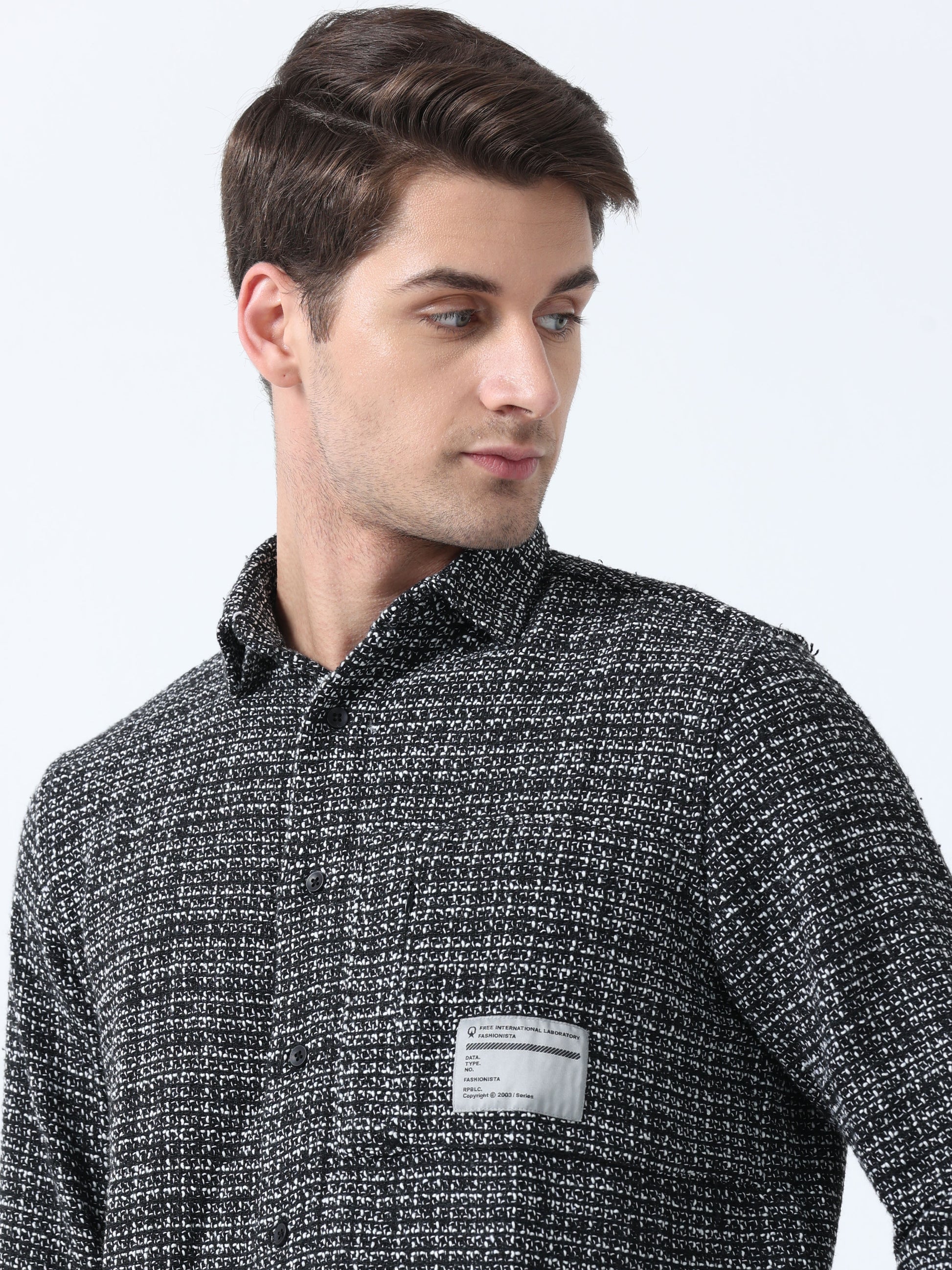  Imported Fabric Black Micro Plaid Full Sleeve Checked Shirt