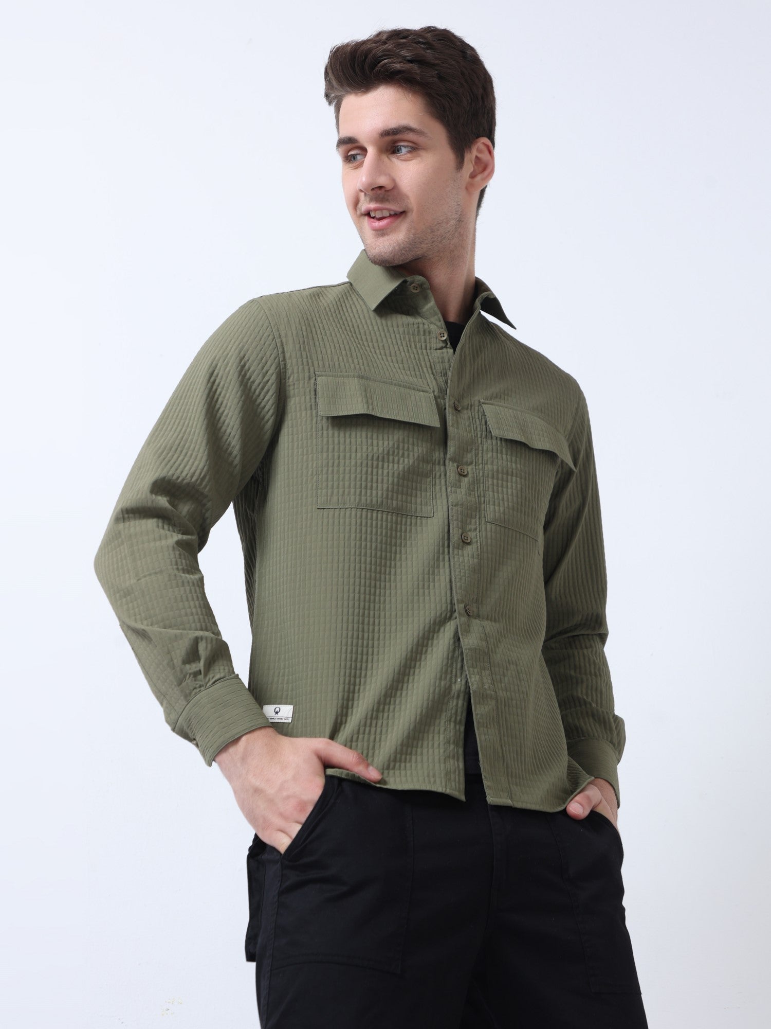  Military Green loose fit men plain shirt