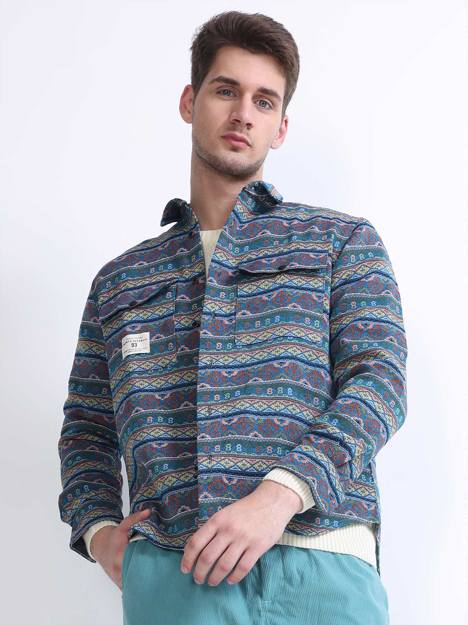 Mystic Green Safari Spirit Tribal Jacquard shirt