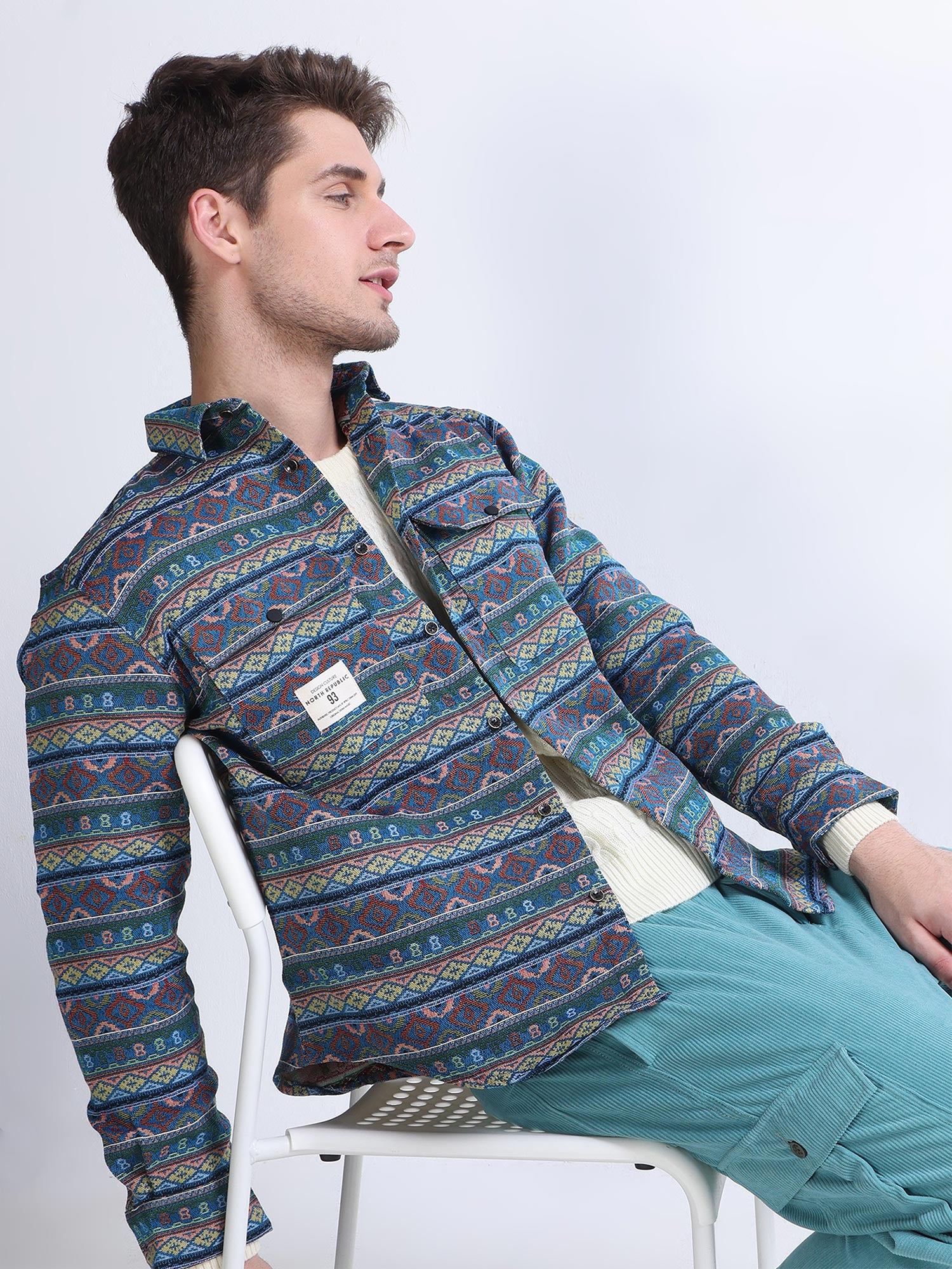 Mystic Green Safari Spirit Tribal Jacquard shirt