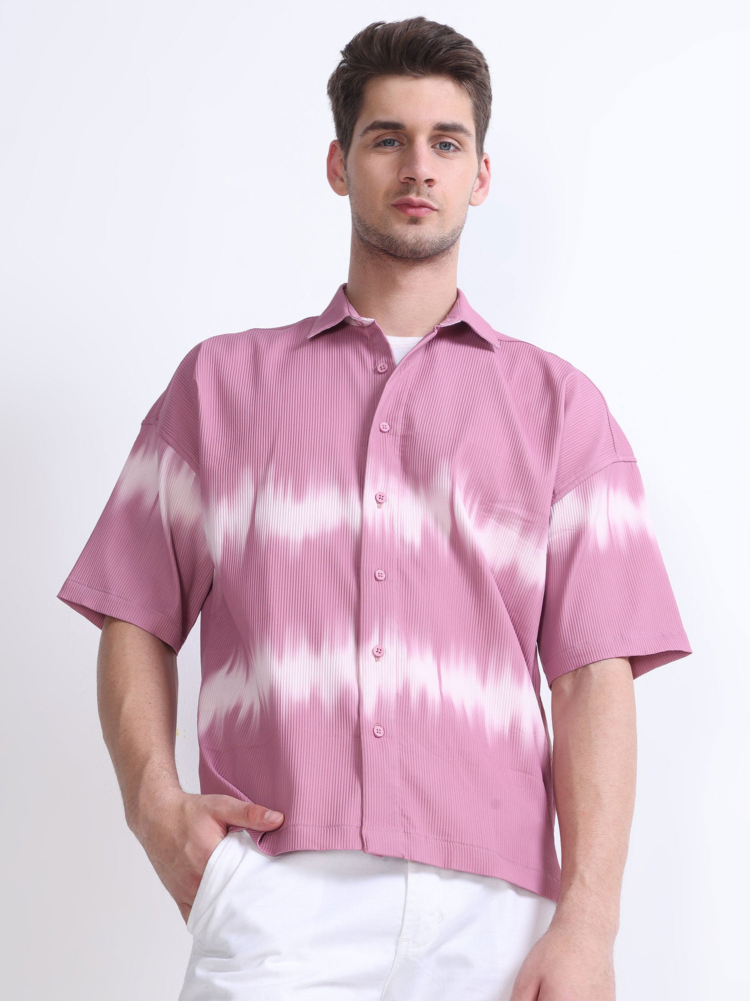 Pink White Men's Chromablend Drop Shoulder shirt