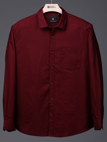 Men's plain full sleeves single pocket shirt | Maroon