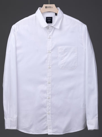 Men's plain full sleeves single pocket shirt | White