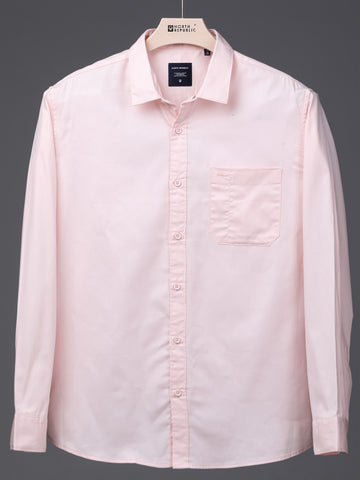 Men's plain full sleeves single pocket shirt | Light Pink