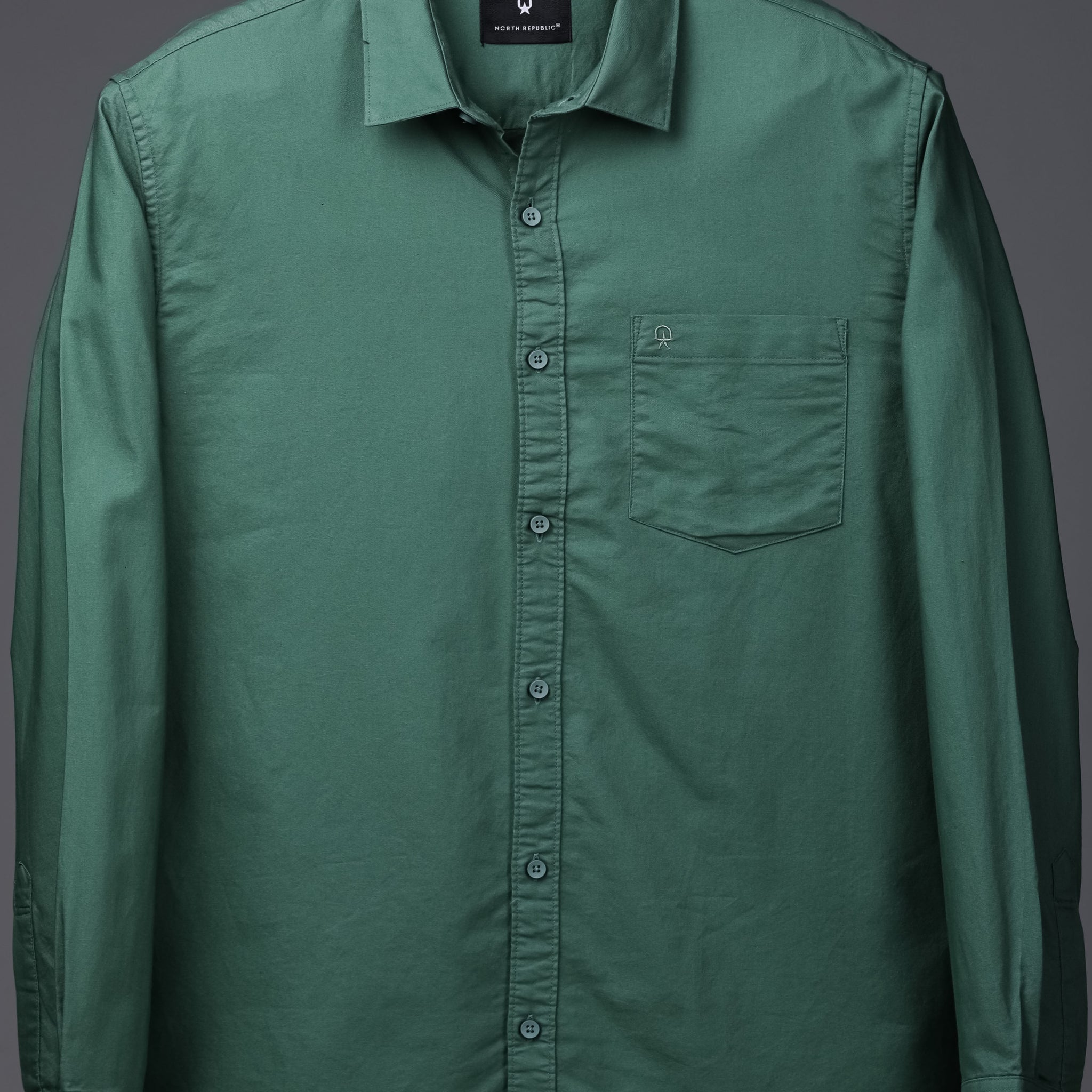 Men's plain full sleeves single pocket shirt | Dark Green