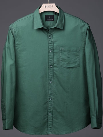 Men's plain full sleeves single pocket shirt | Dark Green