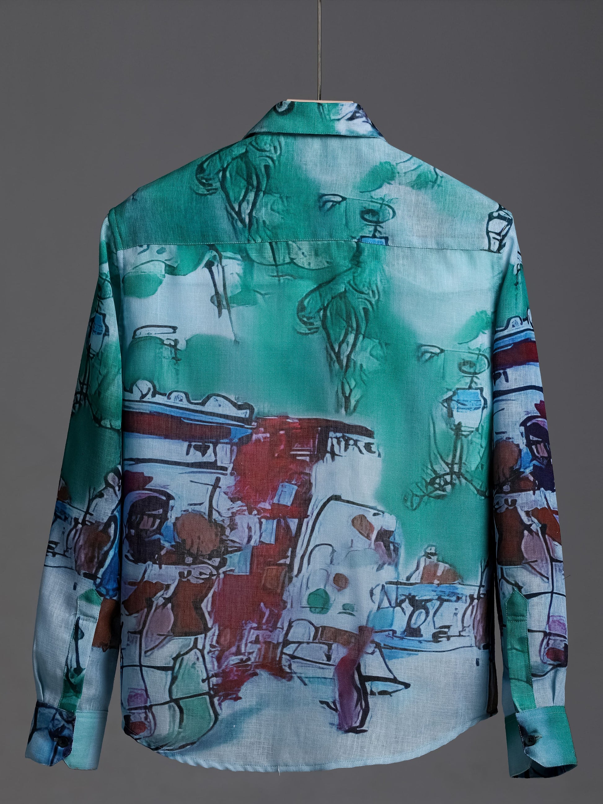 Trendy Sea Green Men's Abstract Paint Pattern Printed Shirt