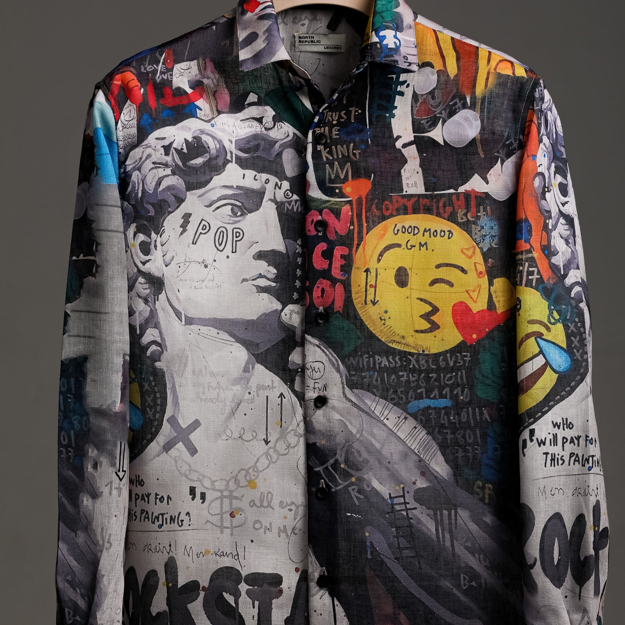 Trendy Ash Black Men's London Street Paint Art Printed Shirt