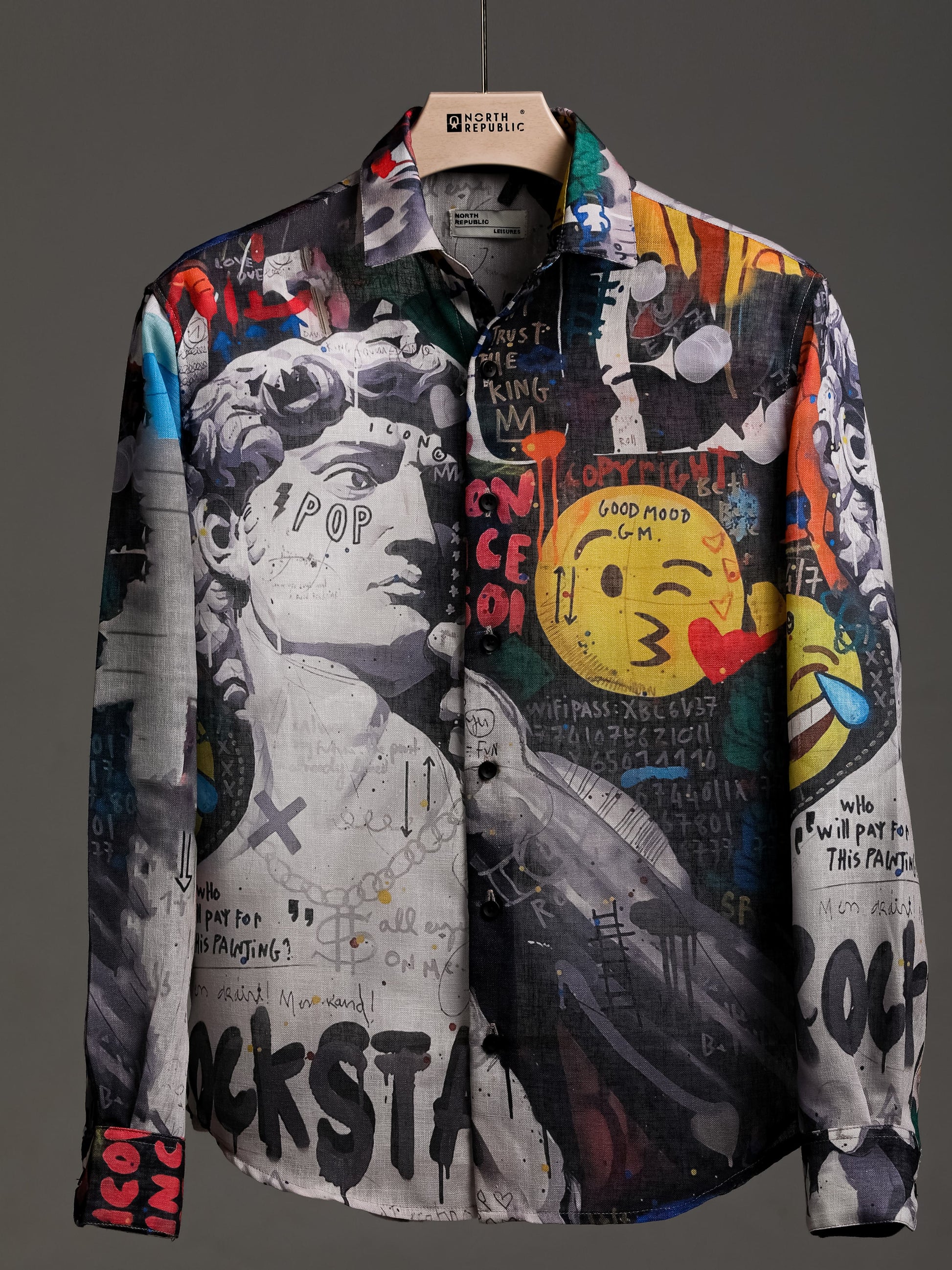 Trendy Ash Black Men's London Street Paint Art Printed Shirt