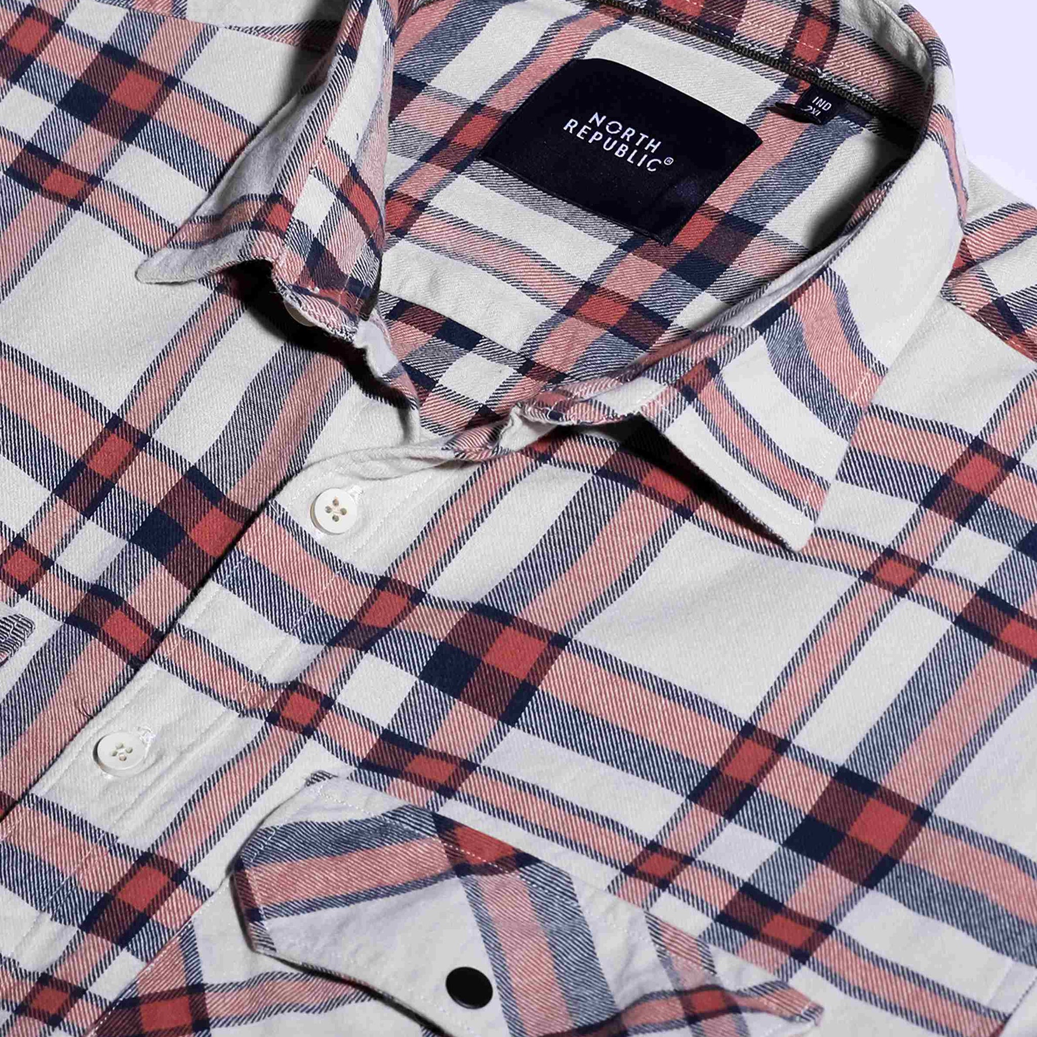 Men's checked full sleeves double pocket shirt | CREAM