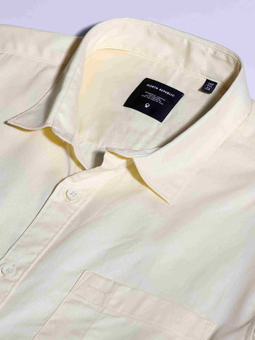 Men's plain full sleeves single pocket shirt | Yellow