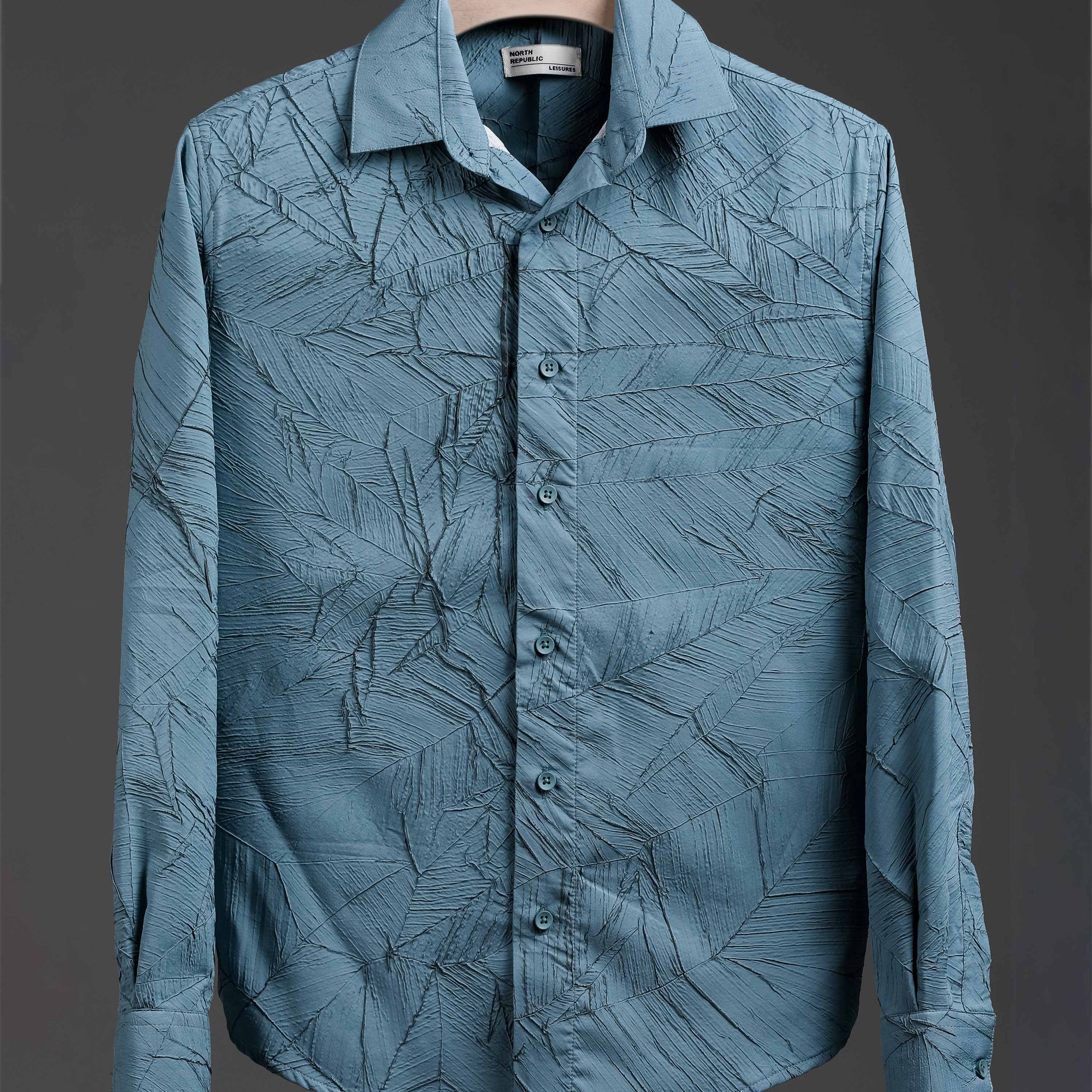 Soft Finish Leaf Pattern Foiling print Shirt | Sea Blue