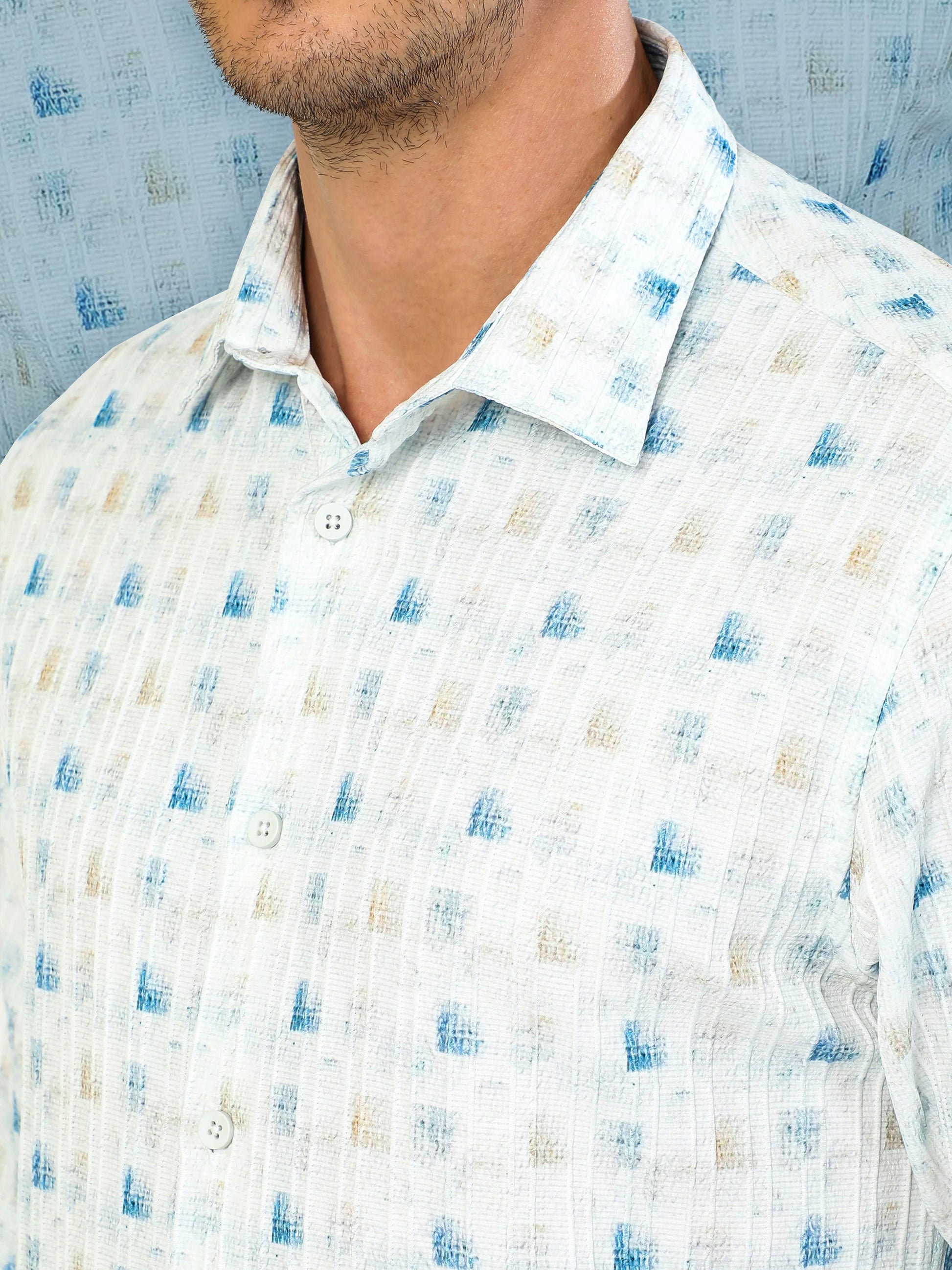 white brush stroke men's abstract printed shirt