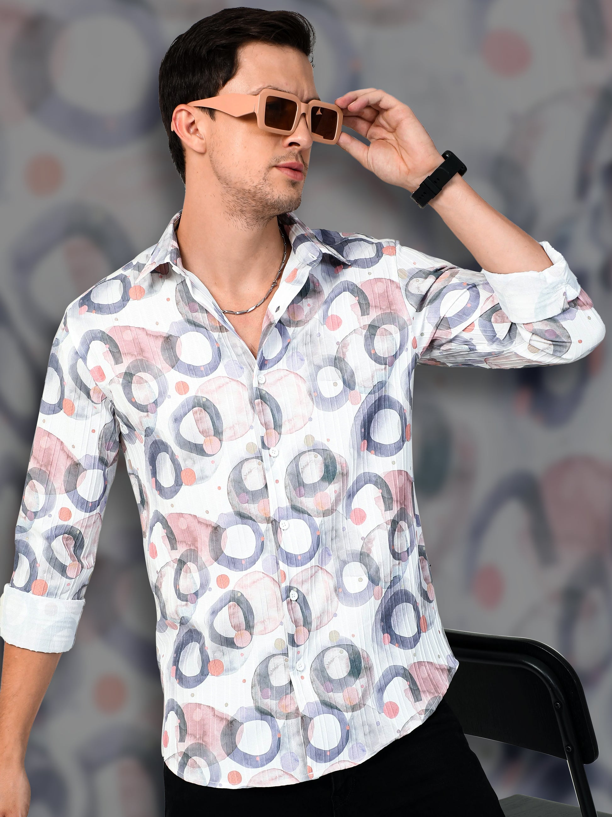 navy brush strokes men's abstract printed shirt