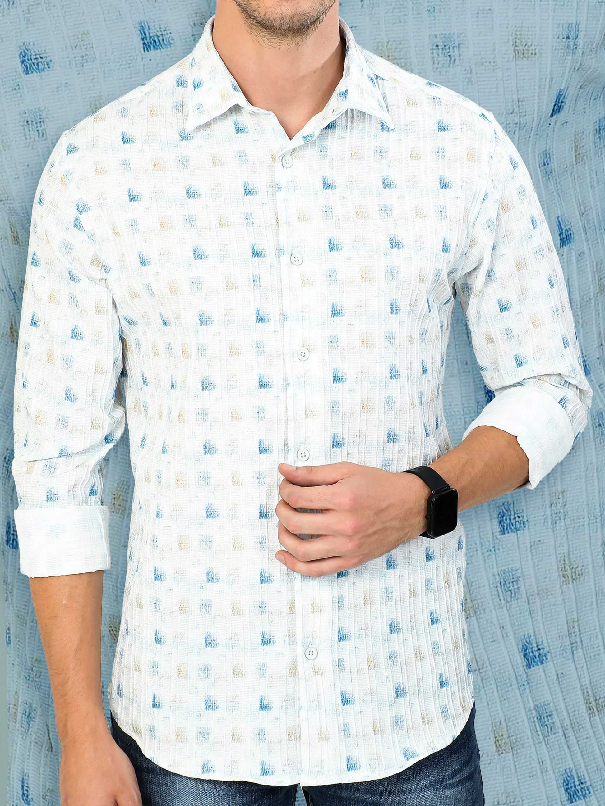 white brush stroke men's abstract printed shirt