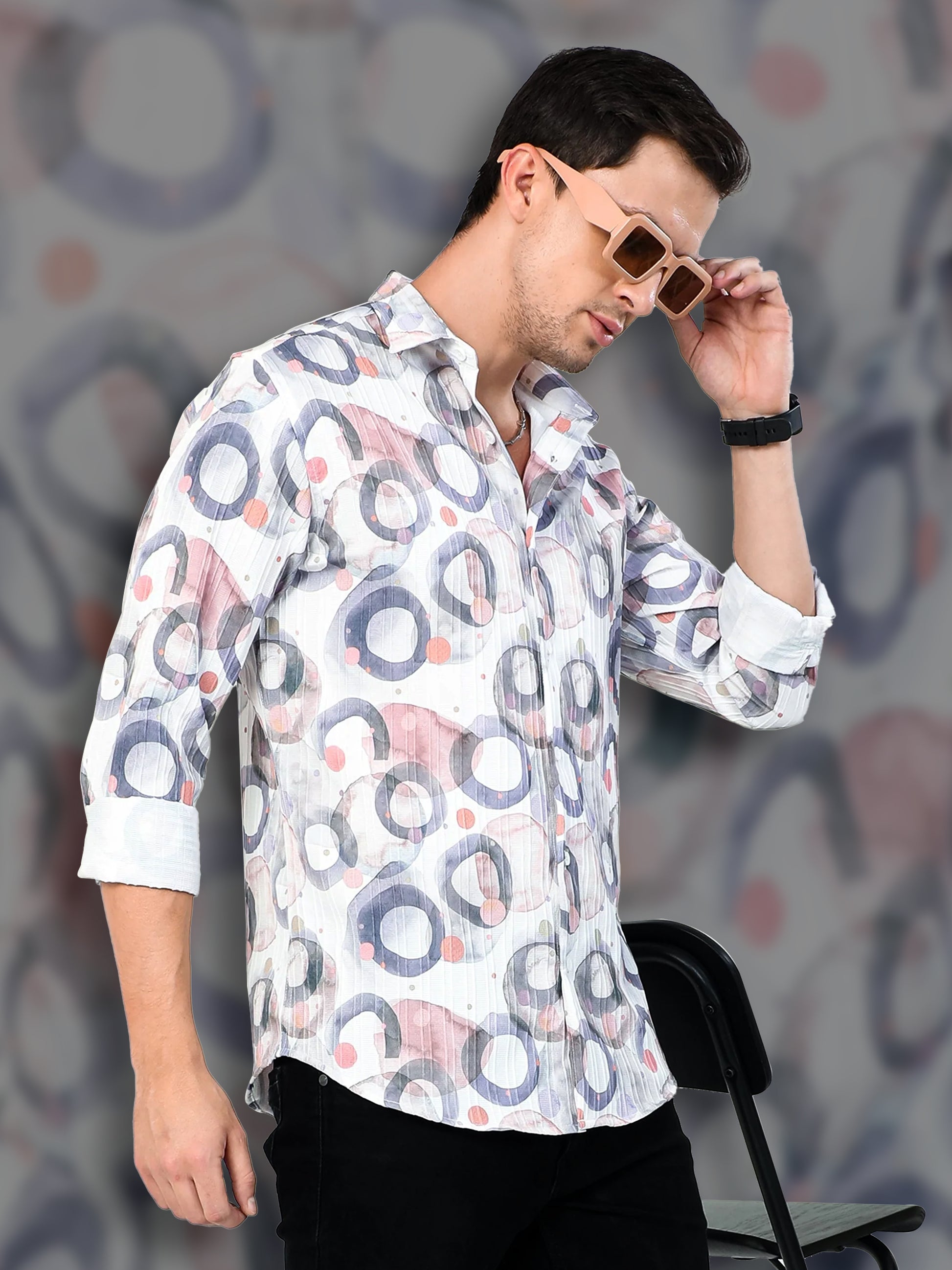navy brush strokes men's abstract printed shirt