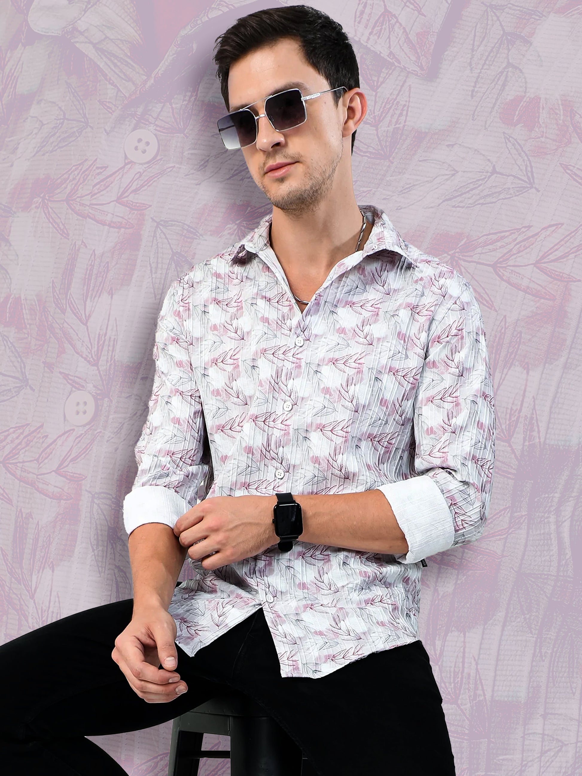 purple brush stroke men's abstract printed shirt